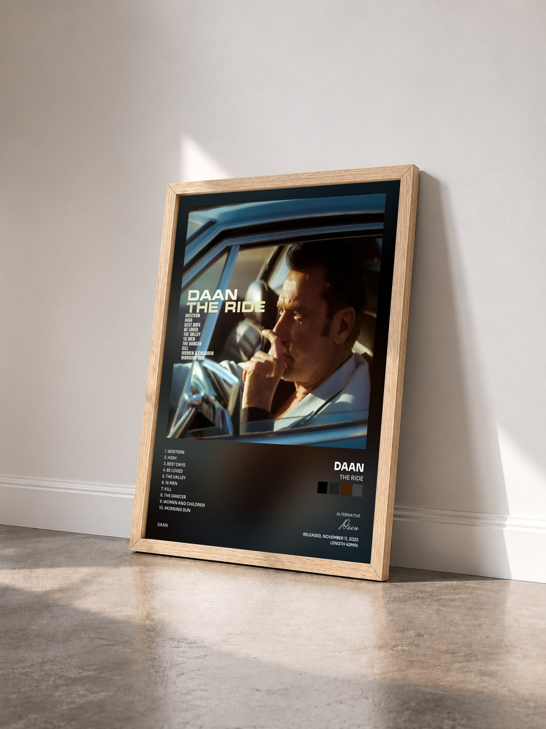 #bois Tableau de l'album The Ride de Daan vu de trois quarts, cadre en bois brut