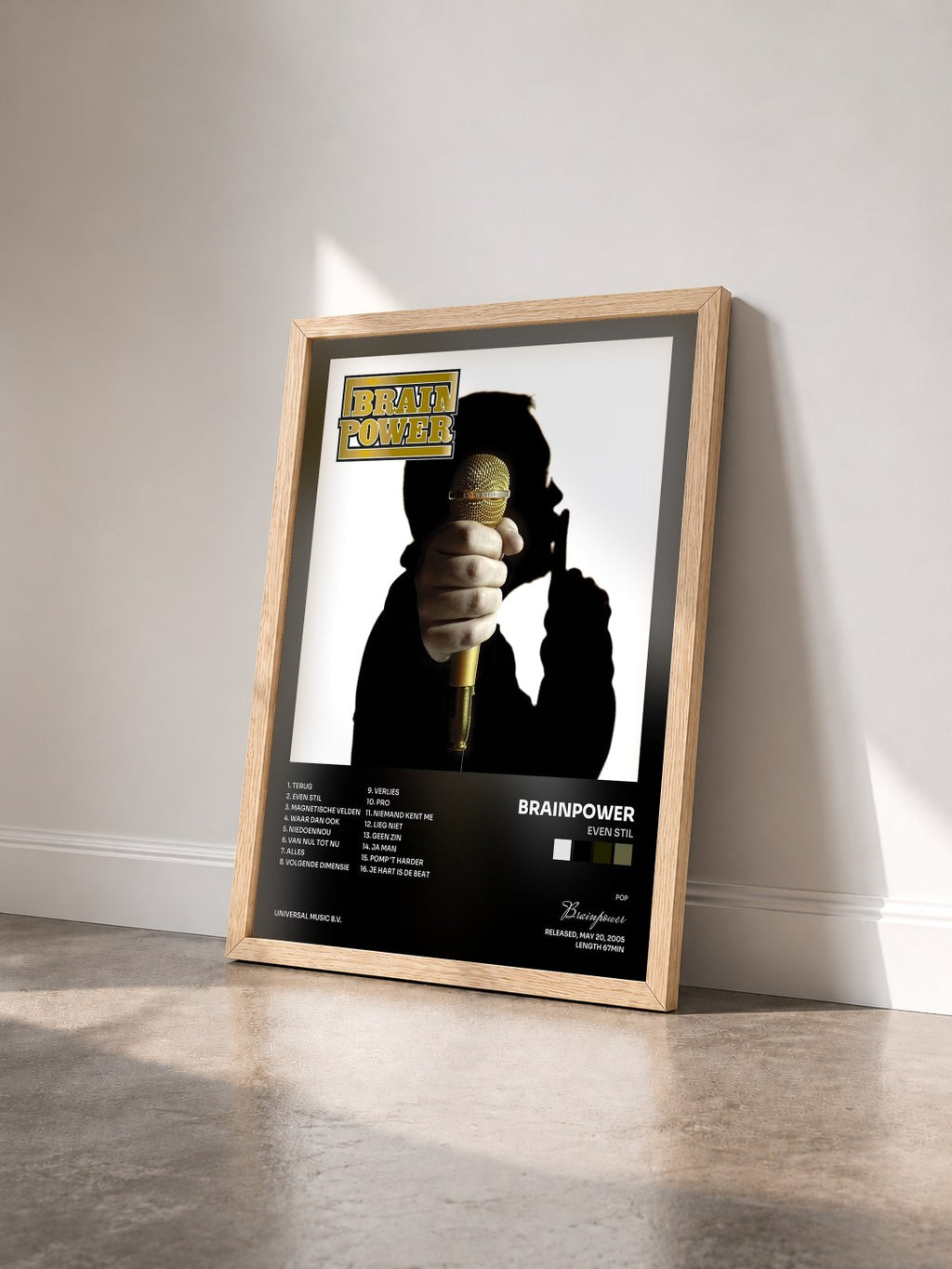 #bois Tableau de l'album Even Stil de Brainpower vu de trois quarts, cadre en bois brut