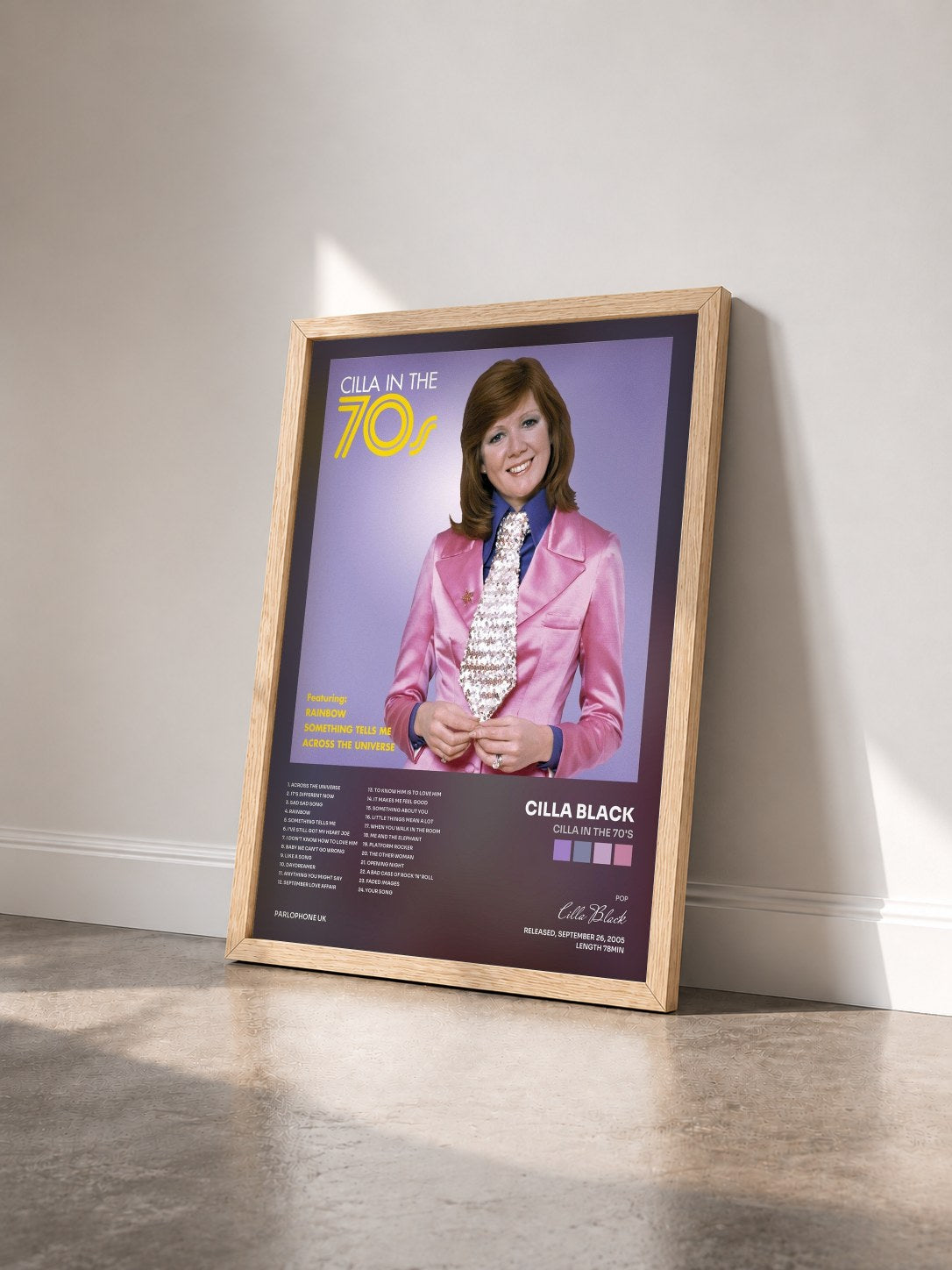 #bois Tableau de l'album Cilla in the 70's de Cilla Black vu de trois quarts, cadre en bois brut