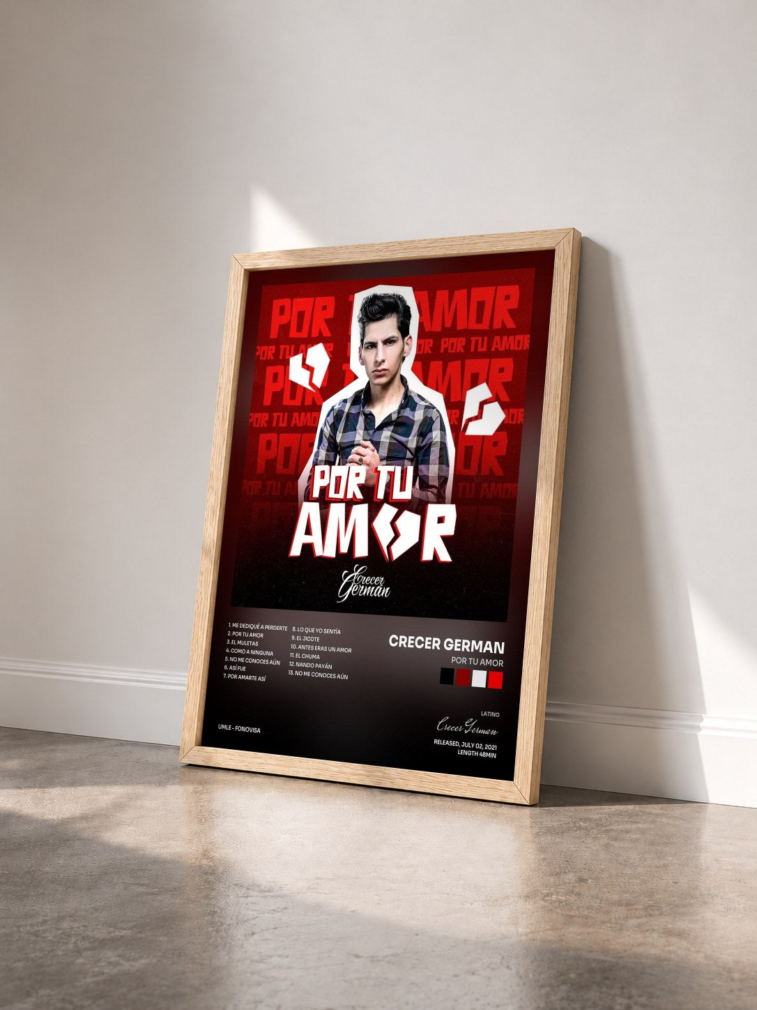#bois Tableau de l'album Por Tu Amor de Crecer German vu de trois quarts, cadre en bois brut