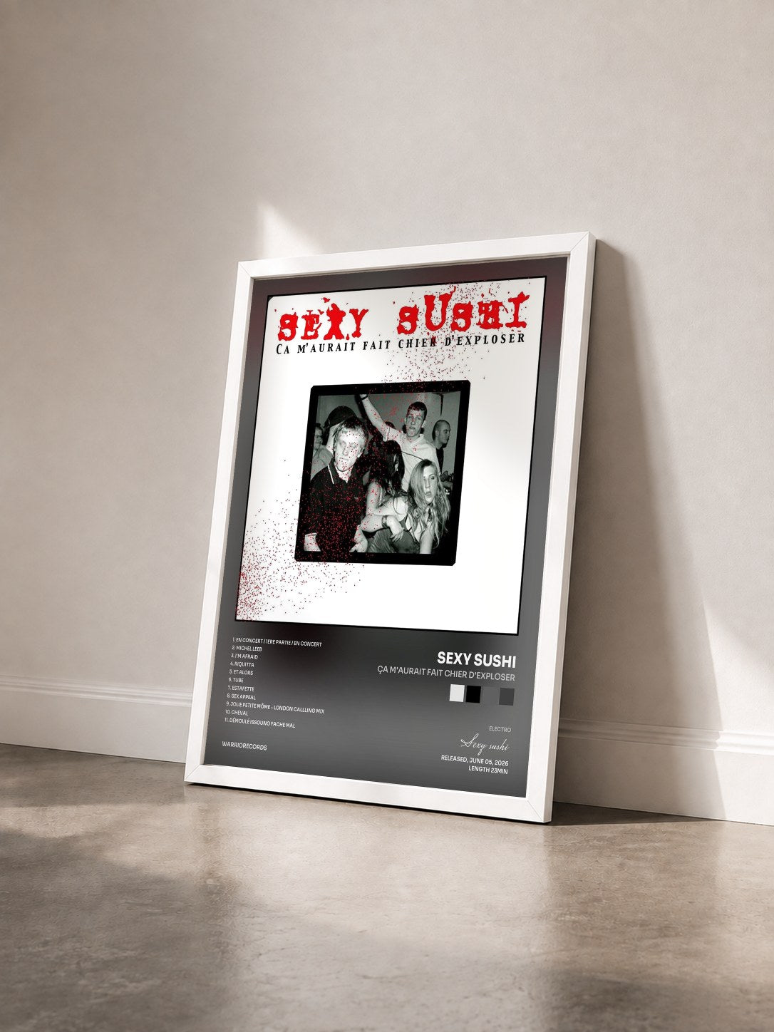 #blanc Tableau de l'album Ça m'aurait fait chier d'exploser de Sexy sushi vu de trois quarts, cadre blanc