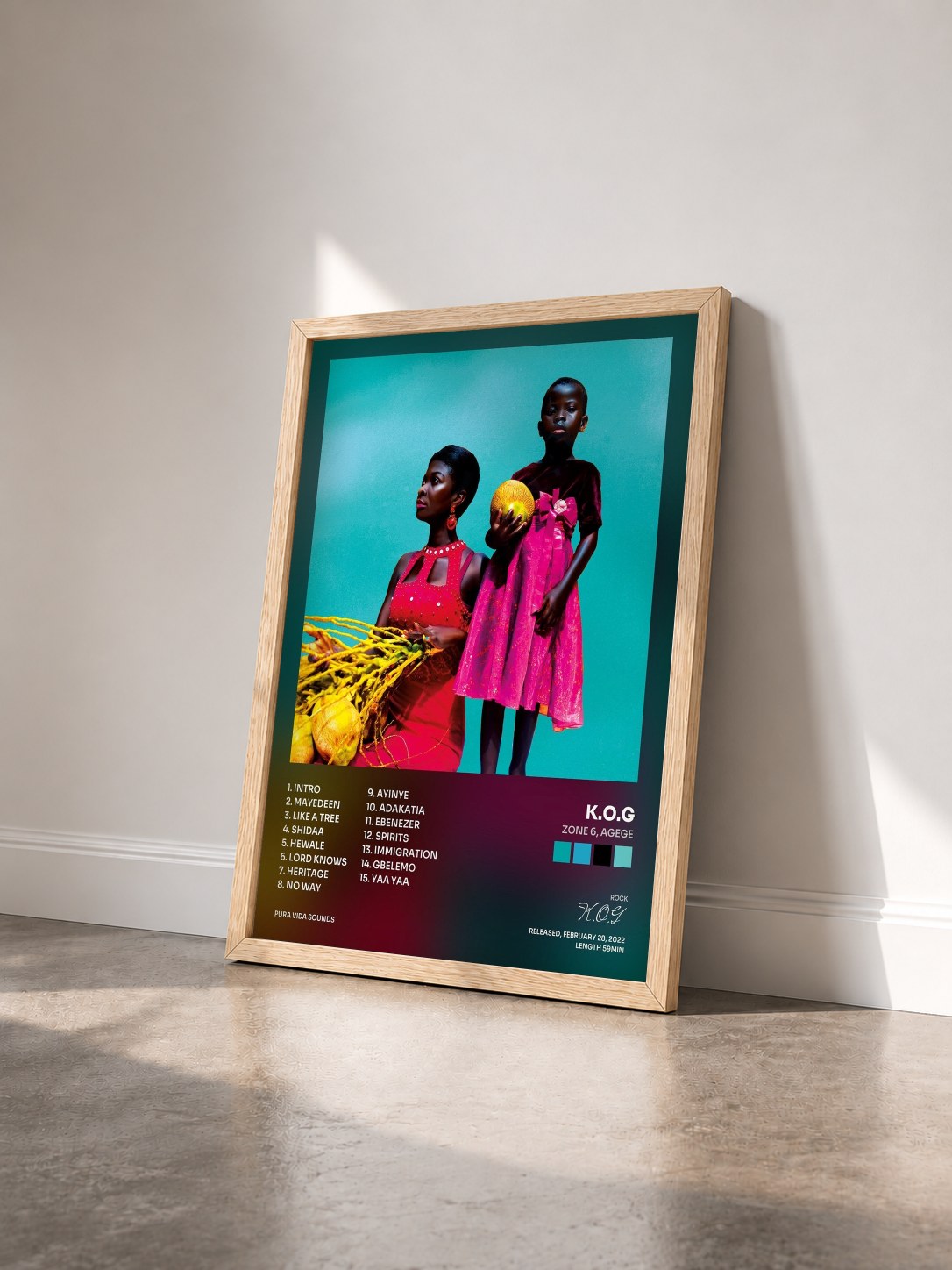 #bois Tableau de l'album Zone 6, Agege de K.O.G vu de trois quarts, cadre en bois brut
