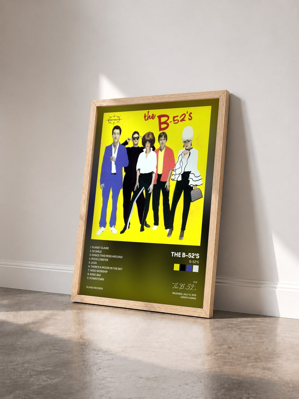 #bois Tableau de l'album B-52's de The B-52's vu de trois quarts, cadre en bois brut