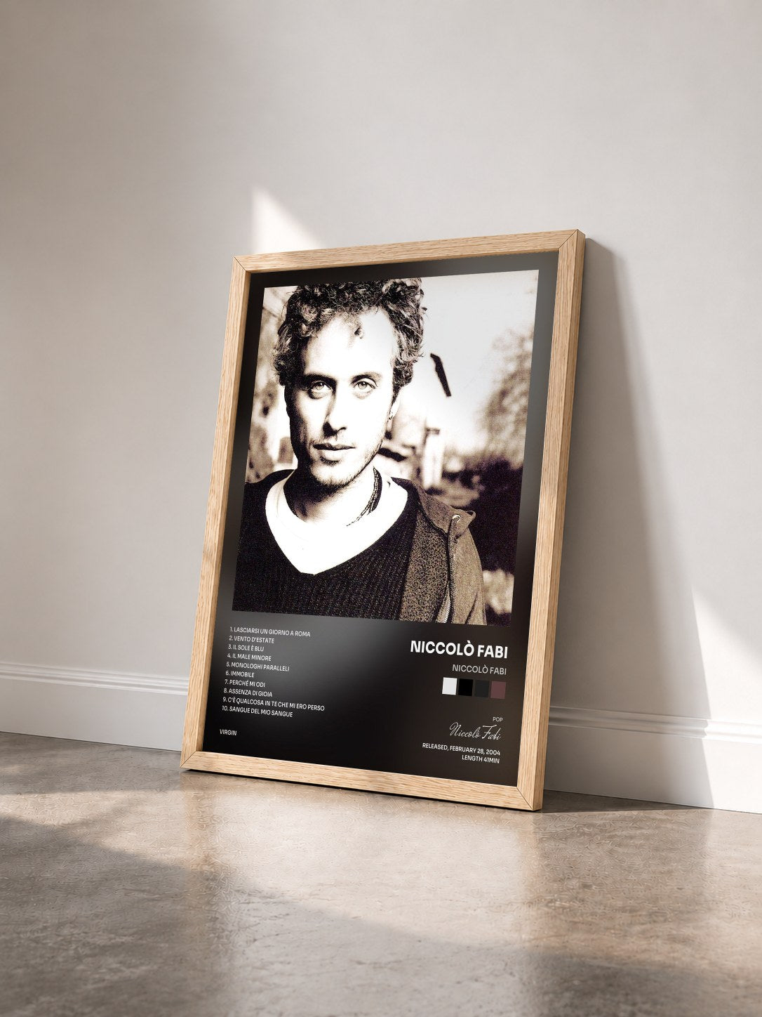 #bois Tableau de l'album Niccolò Fabi de Niccolò Fabi vu de trois quarts, cadre en bois brut