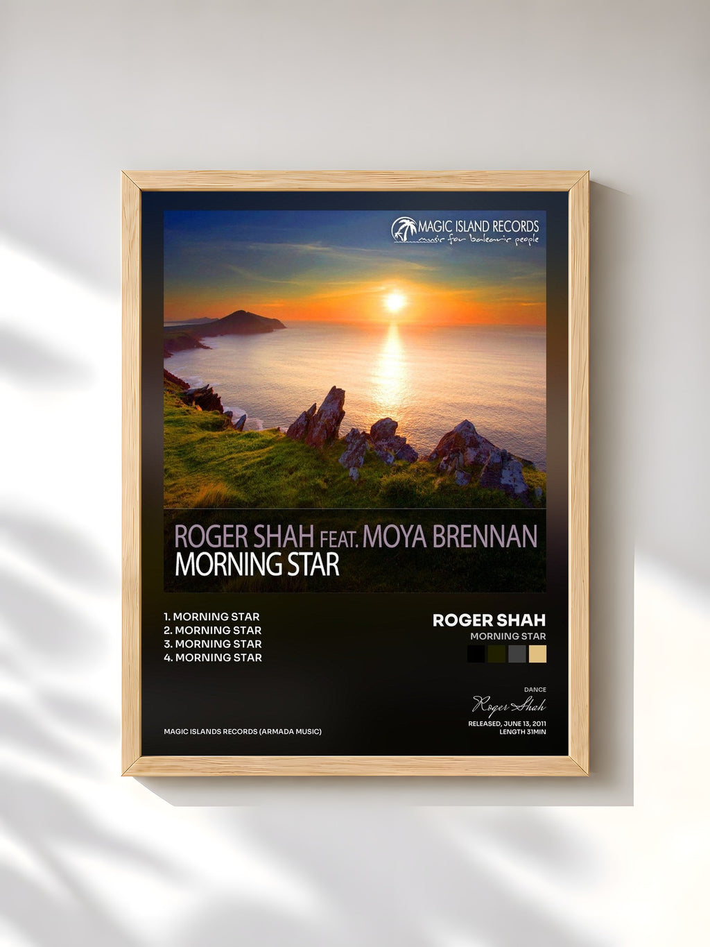 #bois Tableau de l'album Morning Star de Roger Shah, cadre en bois brut, imprimé et encadré en France