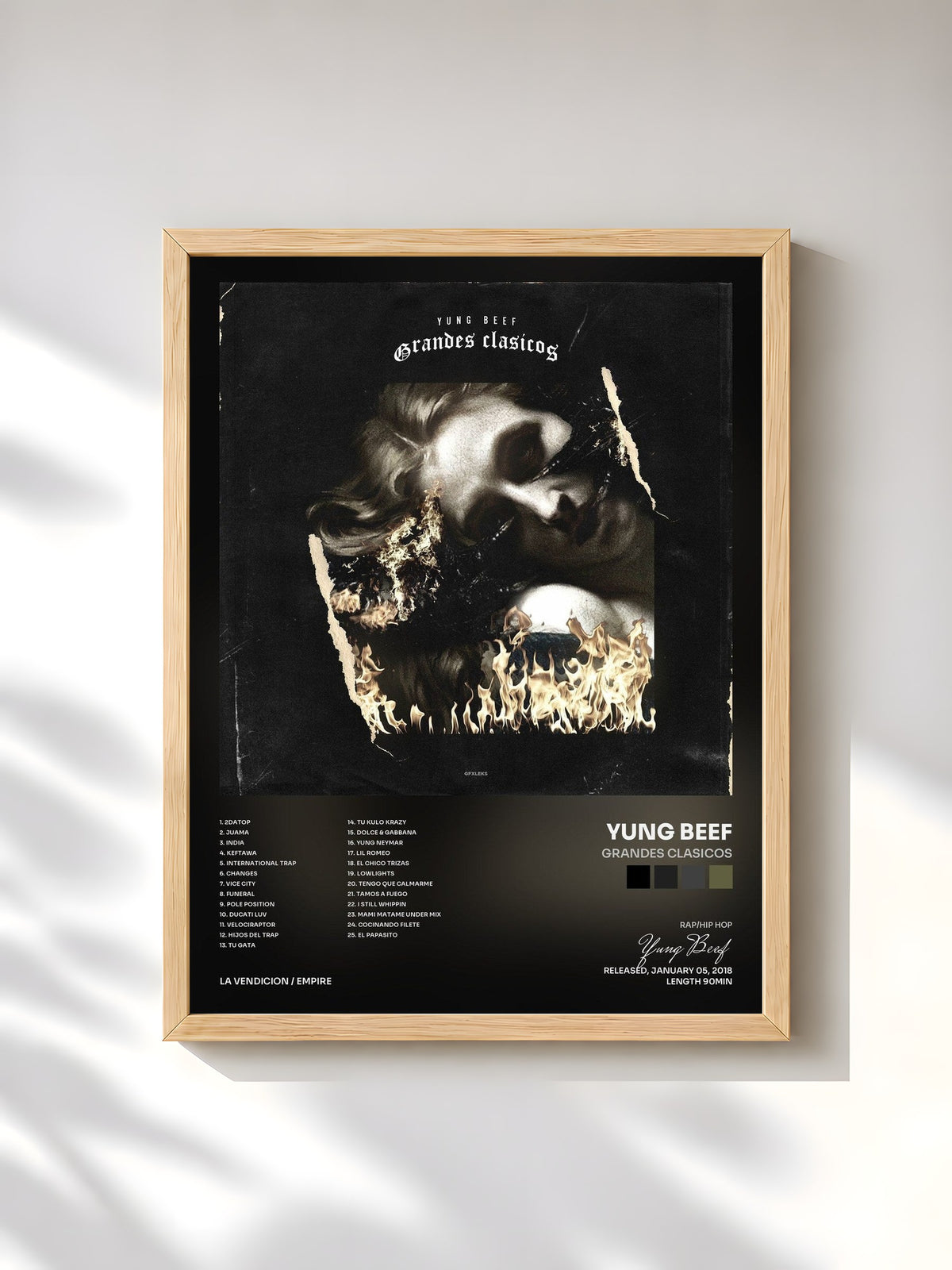 #bois Tableau de l'album Grandes Clasicos de Yung Beef, cadre en bois brut, imprimé et encadré en France