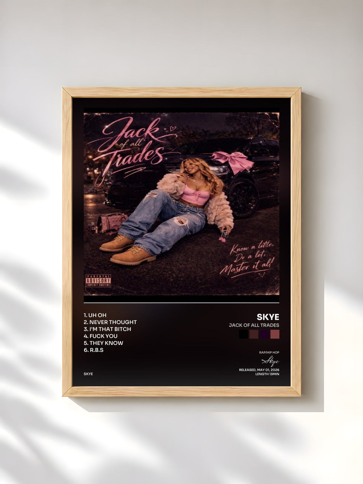 #bois Tableau de l'album Jack of all Trades de Skye, cadre en bois brut, imprimé et encadré en France