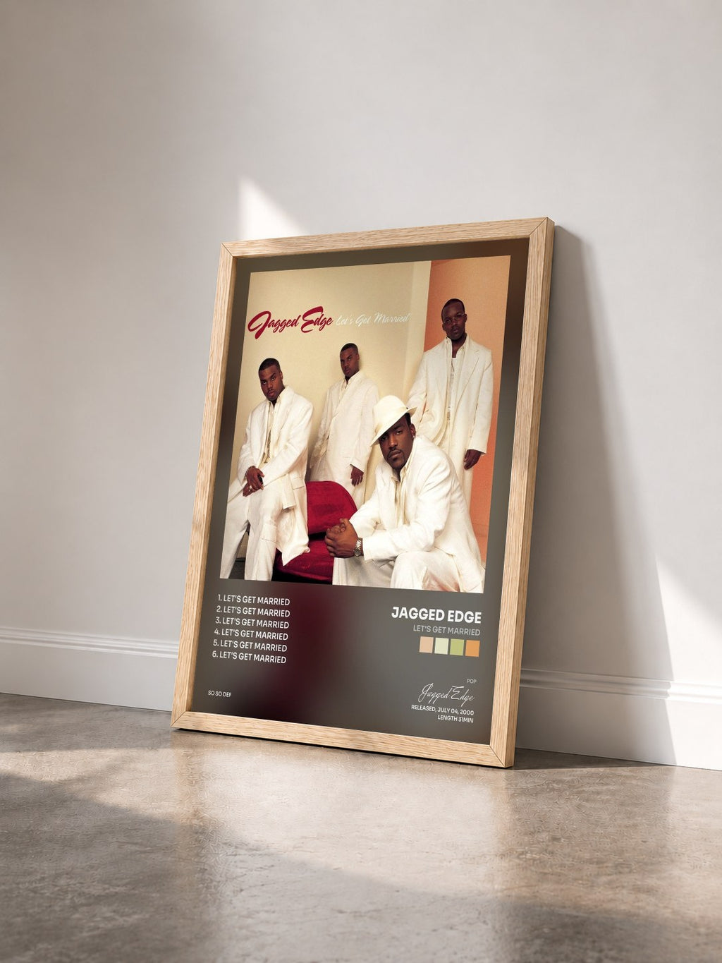 #bois Tableau de l'album Let's Get Married de Jagged Edge vu de trois quarts, cadre en bois brut