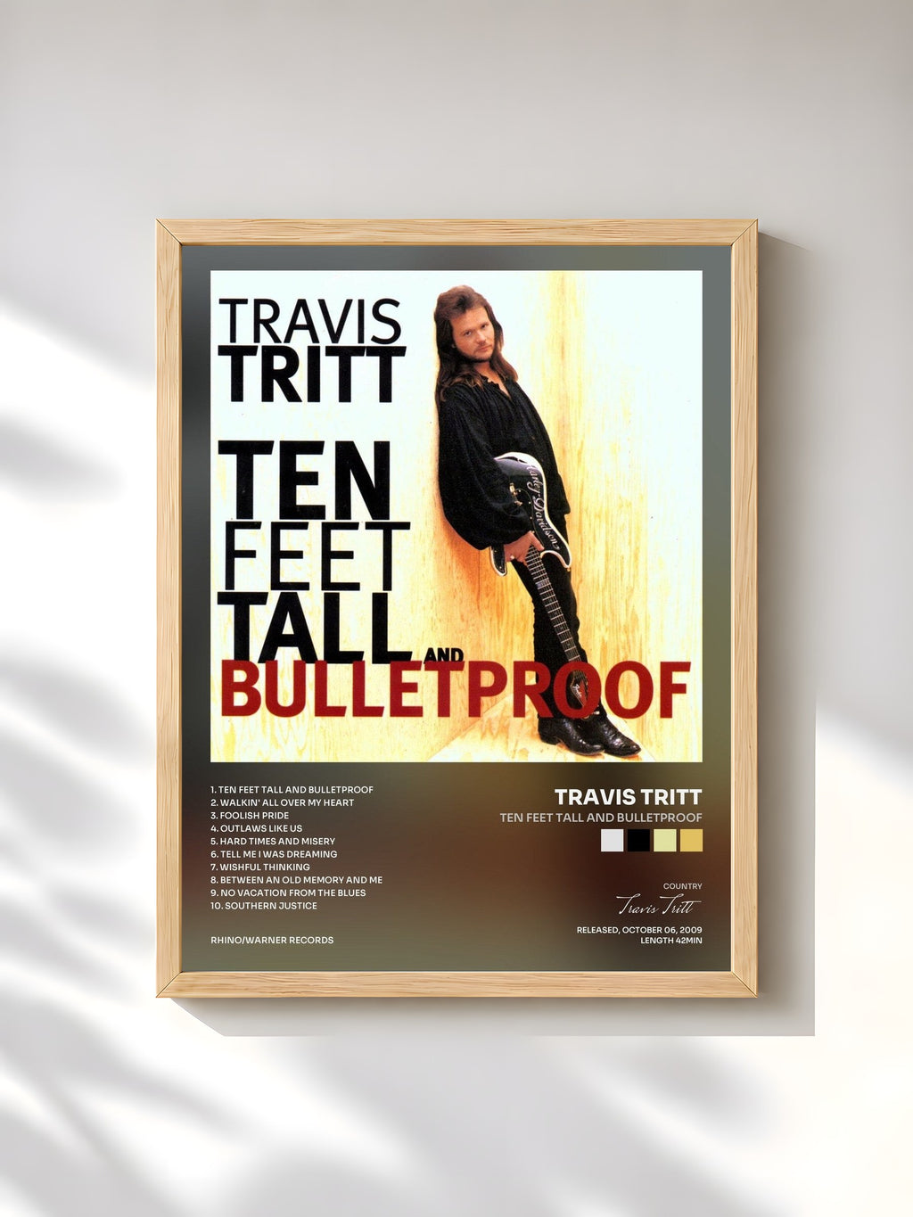 #bois Tableau de l'album Ten Feet Tall and Bulletproof de Travis Tritt, cadre en bois brut, imprimé et encadré en France