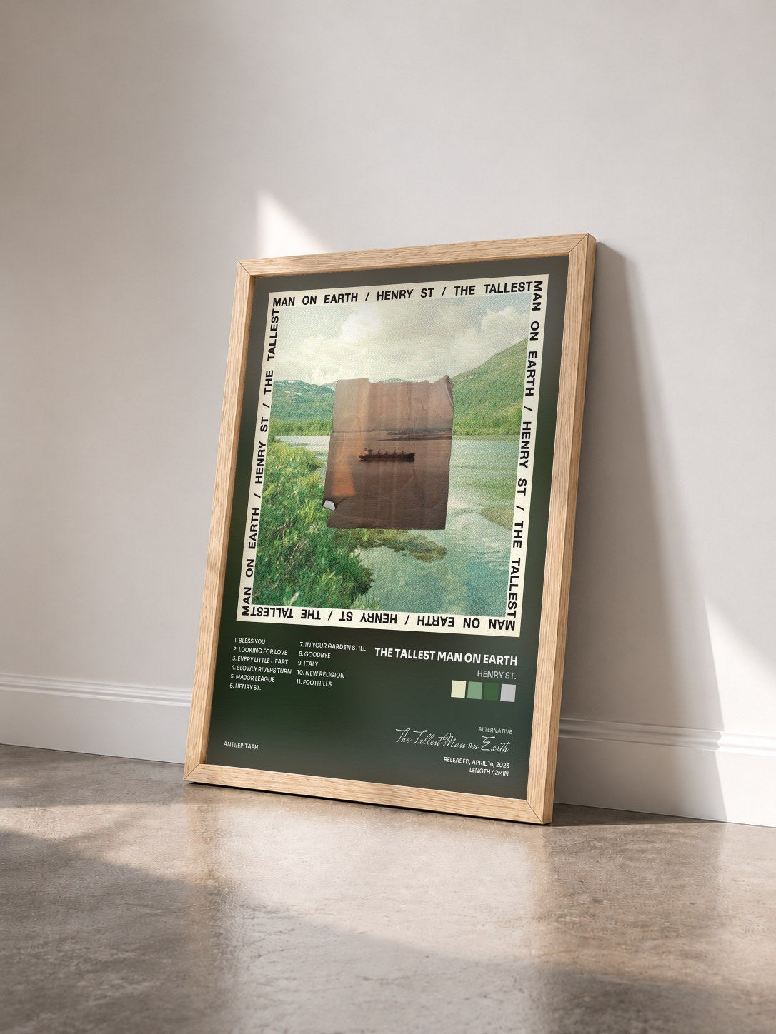 #bois Tableau de l'album Henry St. de The Tallest Man on Earth vu de trois quarts, cadre en bois brut
