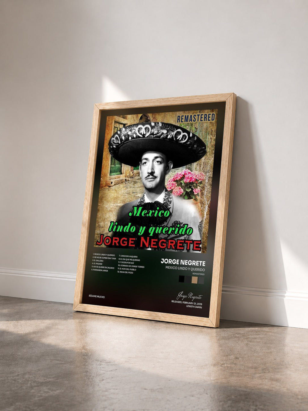 #bois Tableau de l'album Mexico Lindo y Querido (Remastered) de Jorge Negrete vu de trois quarts, cadre en bois brut