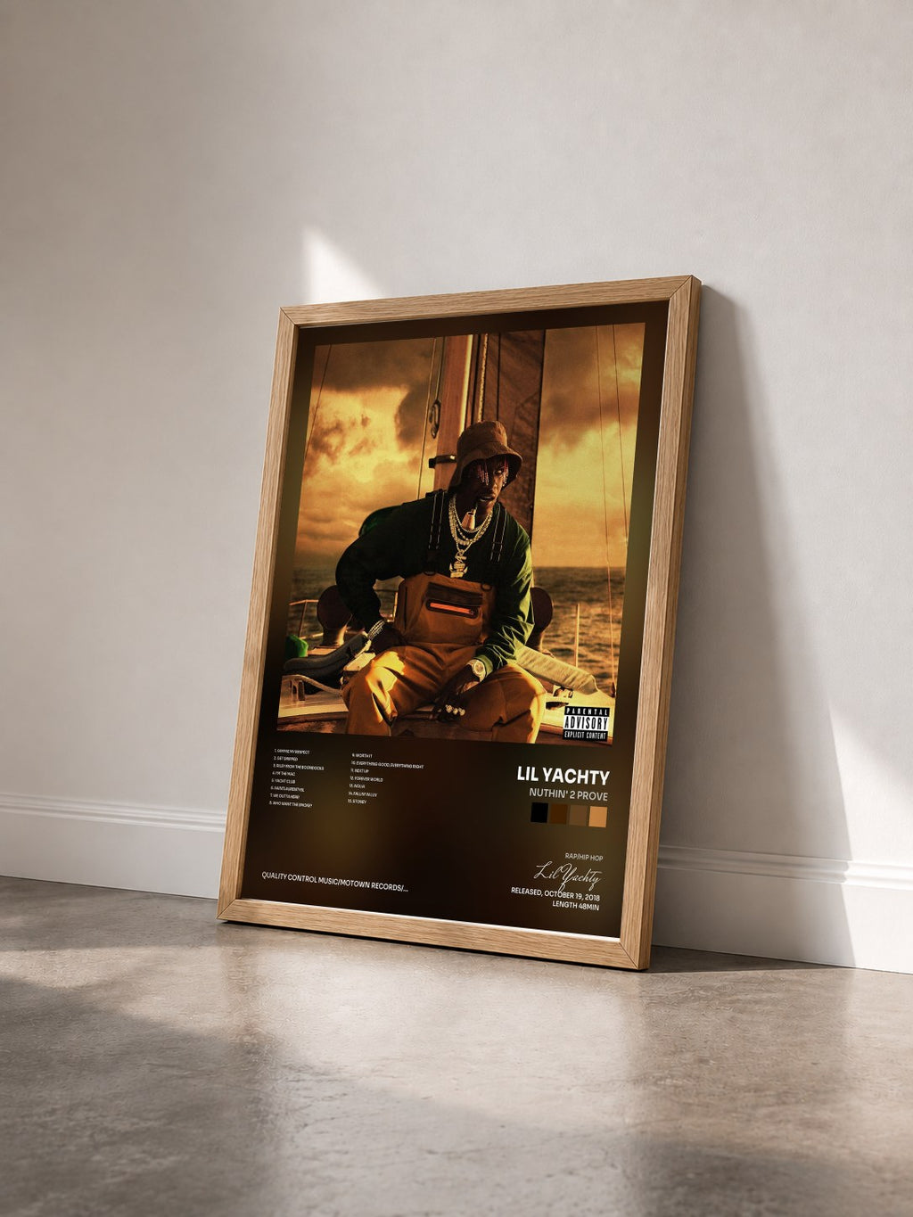 #bois Tableau de l'album Nuthin' 2 Prove de Lil Yachty vu de trois quarts, cadre en bois brut
