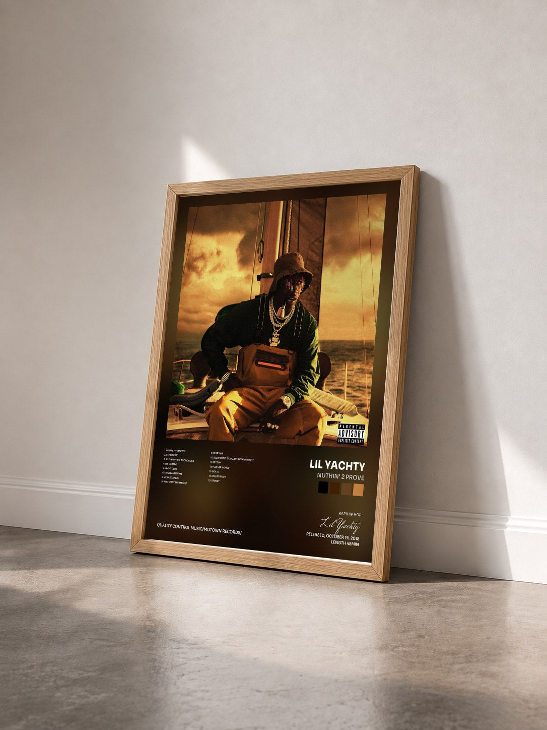 #bois Tableau de l'album Nuthin' 2 Prove de Lil Yachty vu de trois quarts, cadre en bois brut