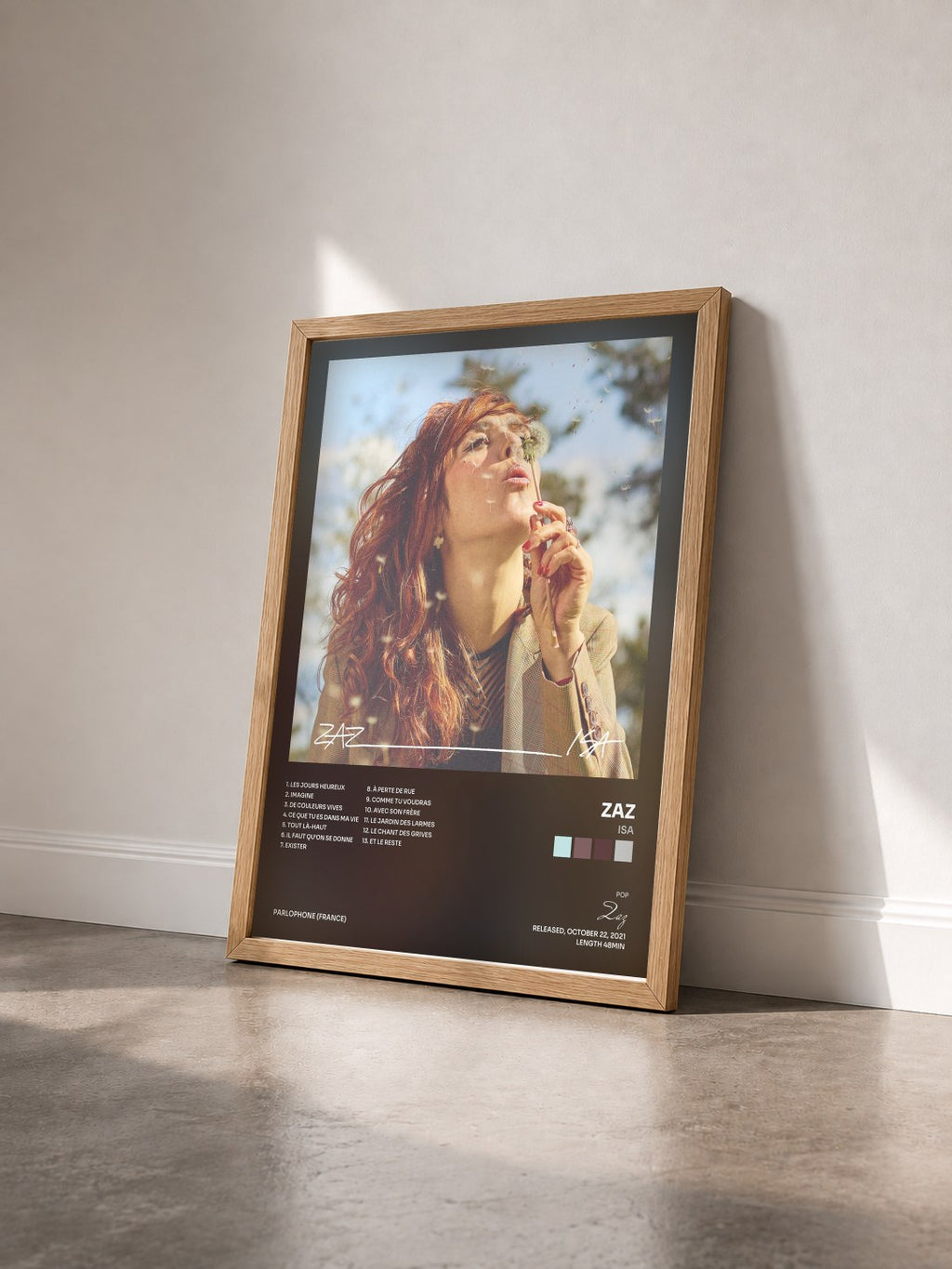 #bois Tableau de l'album Isa de Zaz vu de trois quarts, cadre en bois brut