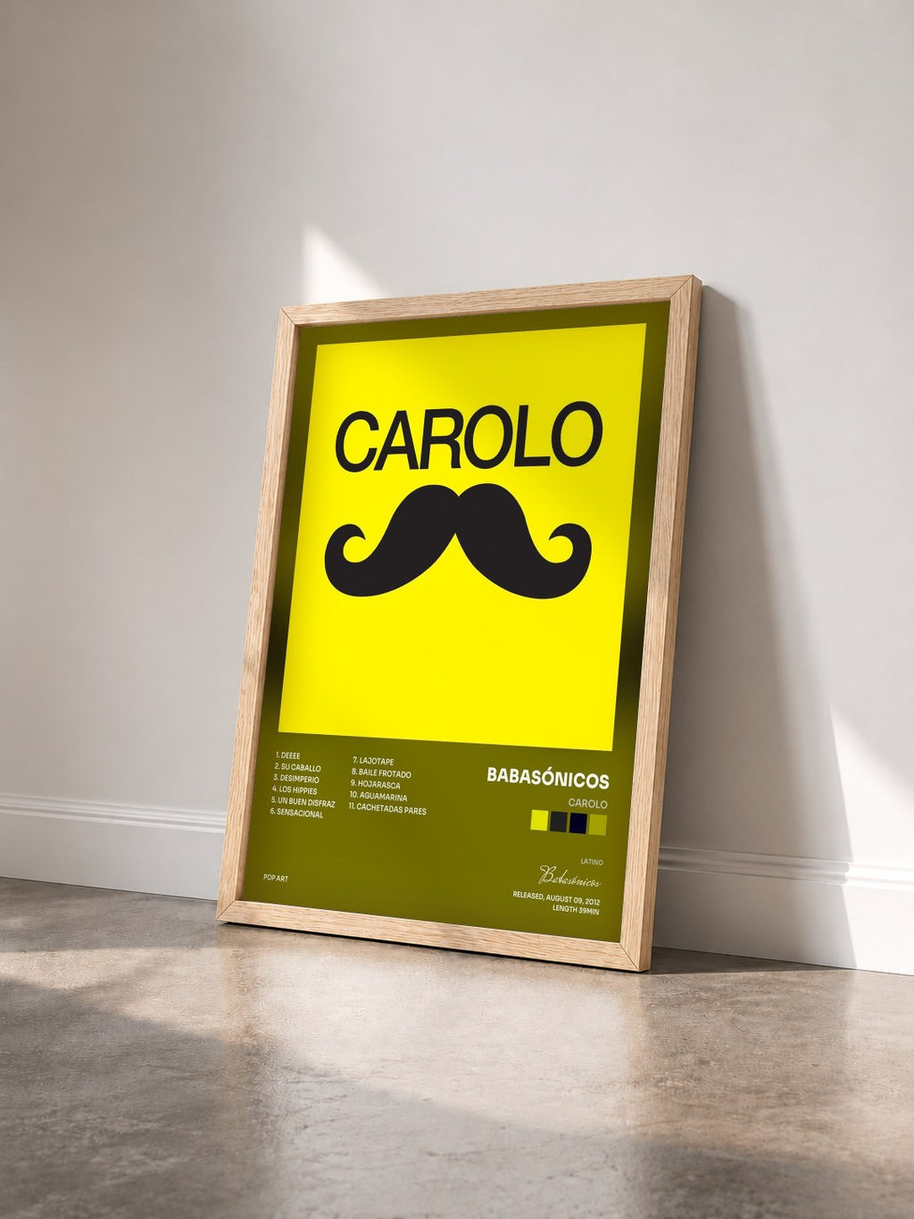 #bois Tableau de l'album Carolo de Babasónicos vu de trois quarts, cadre en bois brut