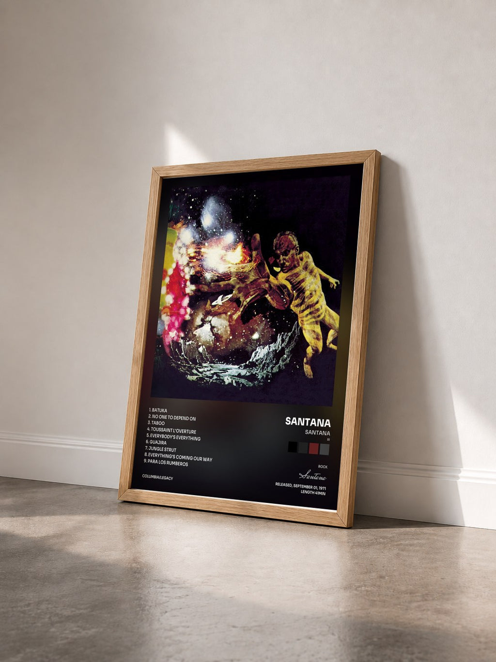 #bois Tableau de l'album Santana III de Santana vu de trois quarts, cadre en bois brut