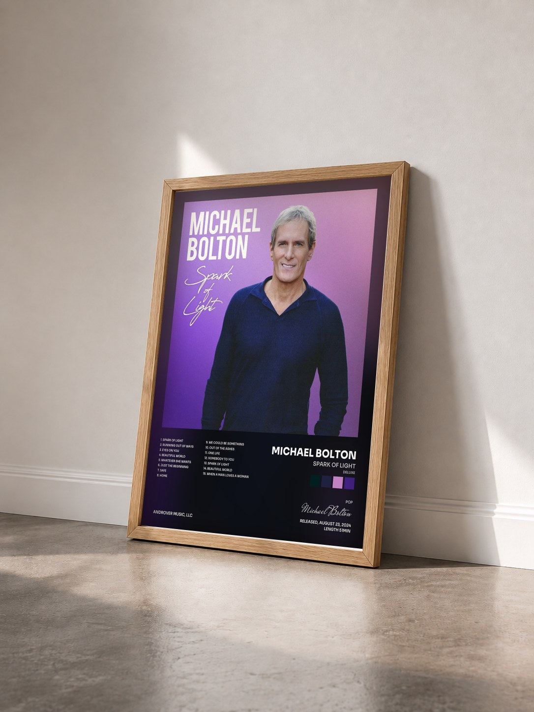#bois Tableau de l'album Spark of Light (Deluxe) de Michael Bolton vu de trois quarts, cadre en bois brut