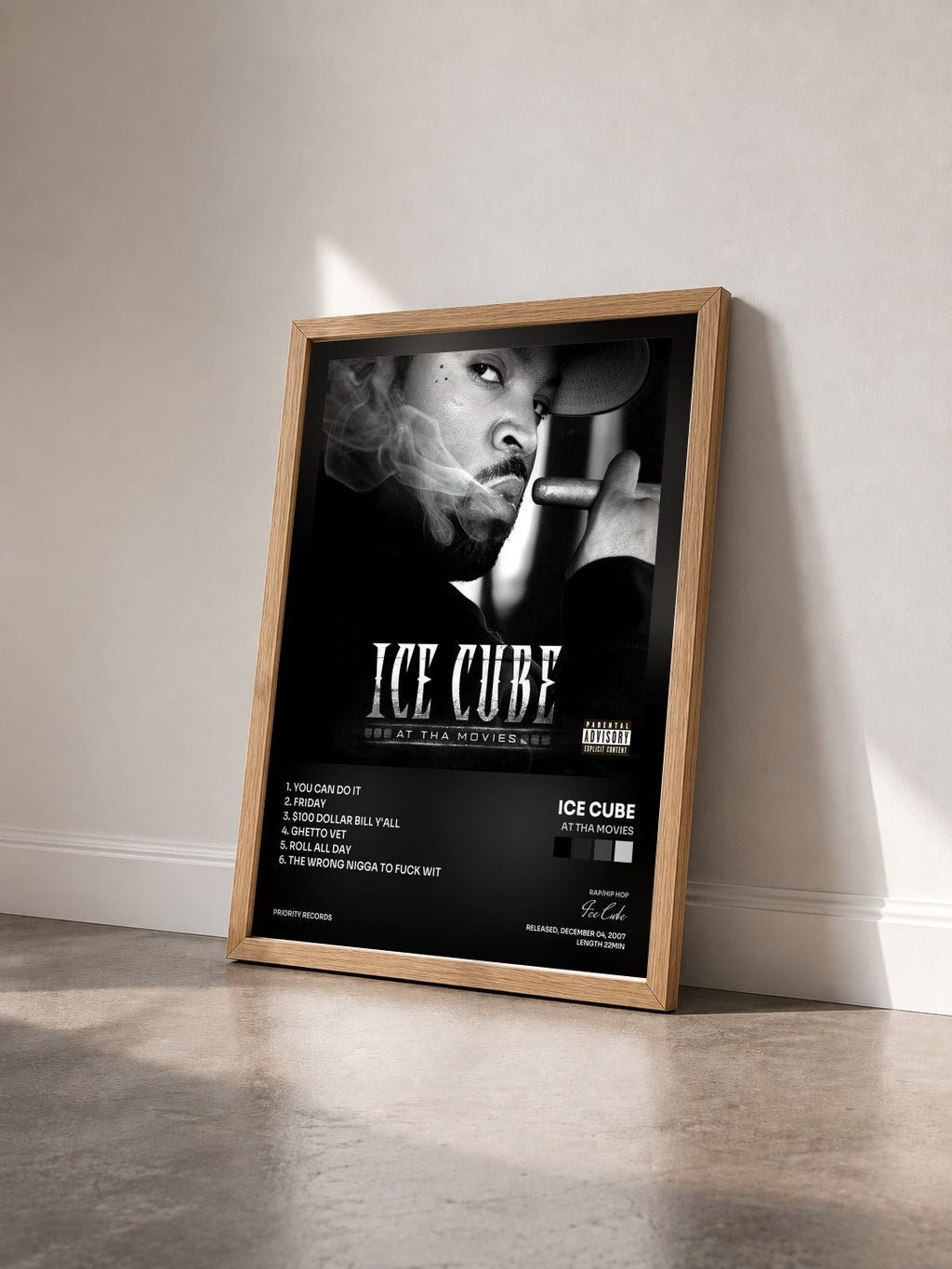 #bois Tableau de l'album At Tha Movies de Ice Cube vu de trois quarts, cadre en bois brut
