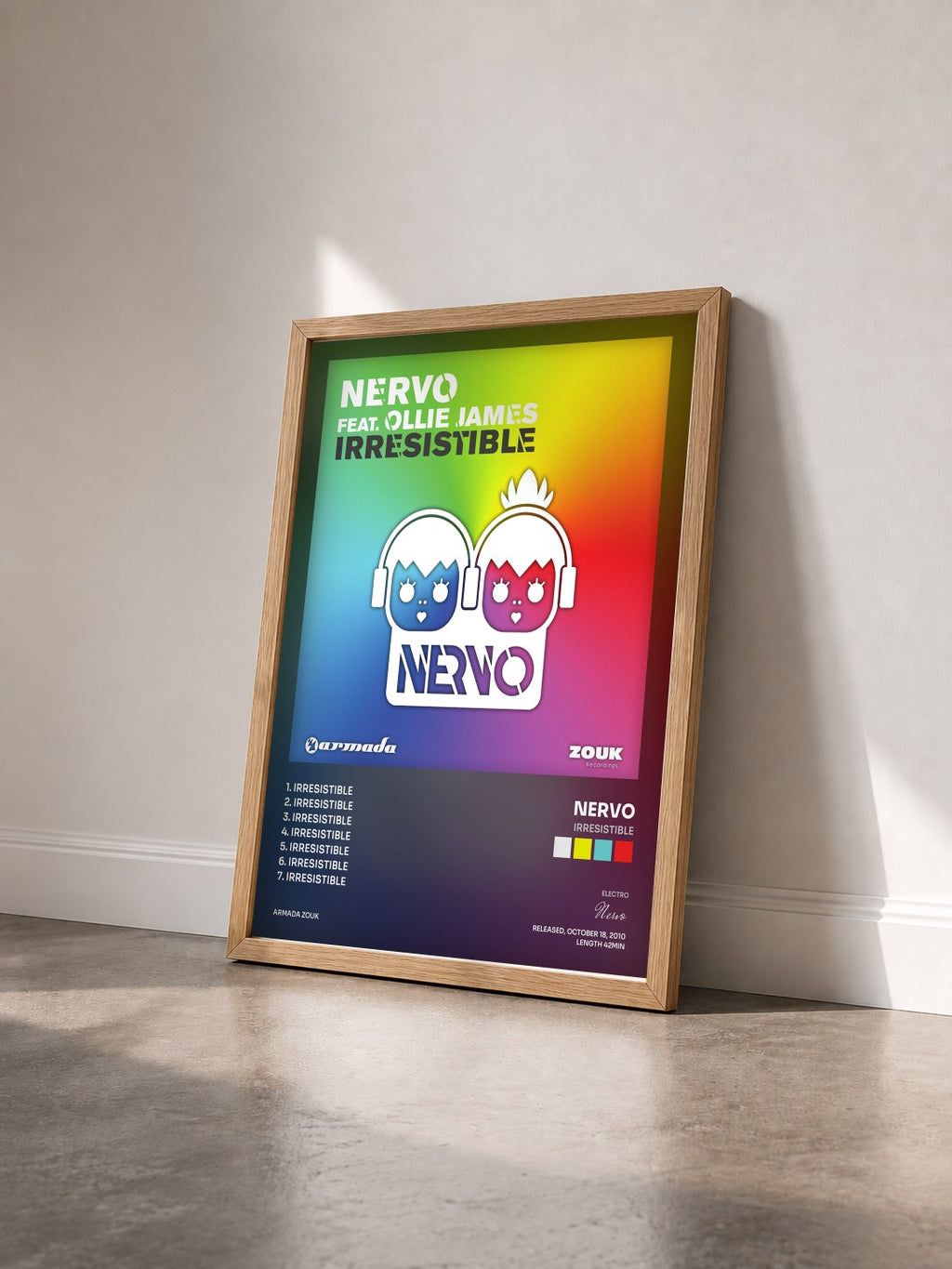 #bois Tableau de l'album Irresistible de Nervo vu de trois quarts, cadre en bois brut