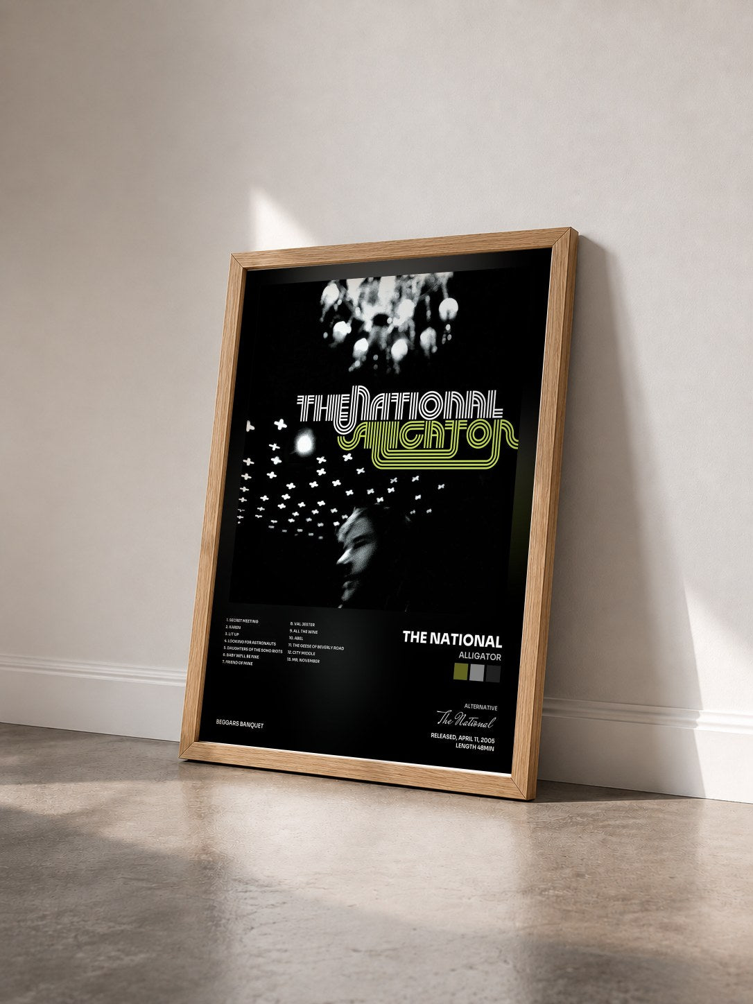 #bois Tableau de l'album Alligator de The National vu de trois quarts, cadre en bois brut