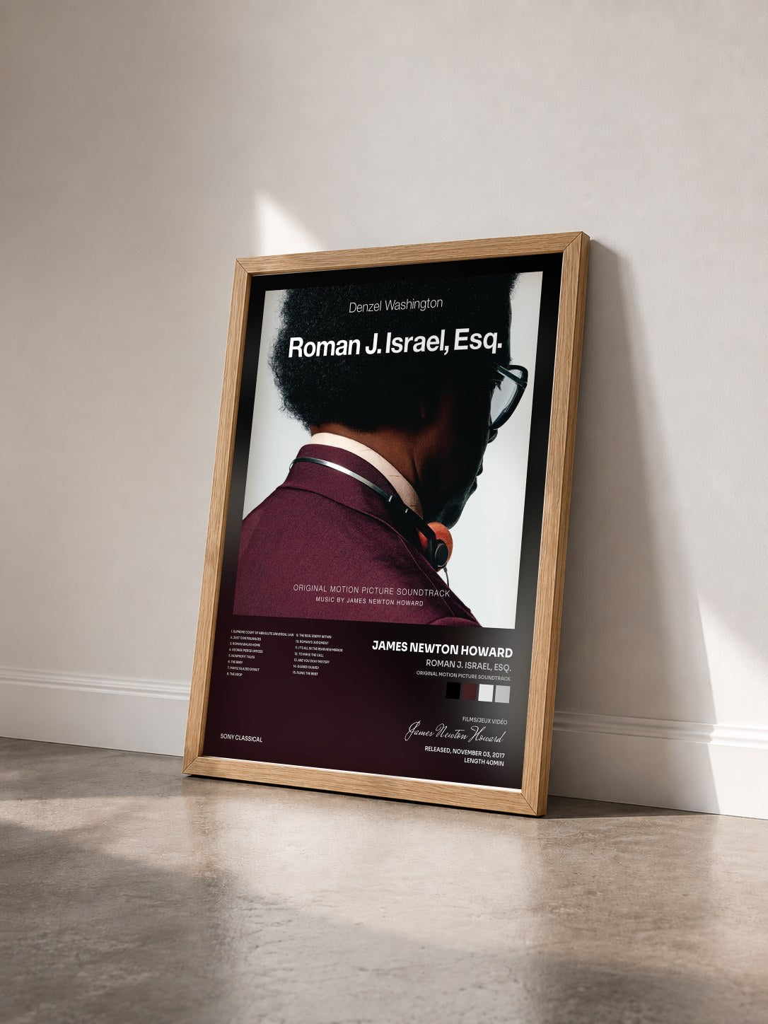 #bois Tableau de l'album Roman J. Israel, Esq. (Original Motion Picture Soundtrack) de James Newton Howard vu de trois quarts, cadre en bois brut