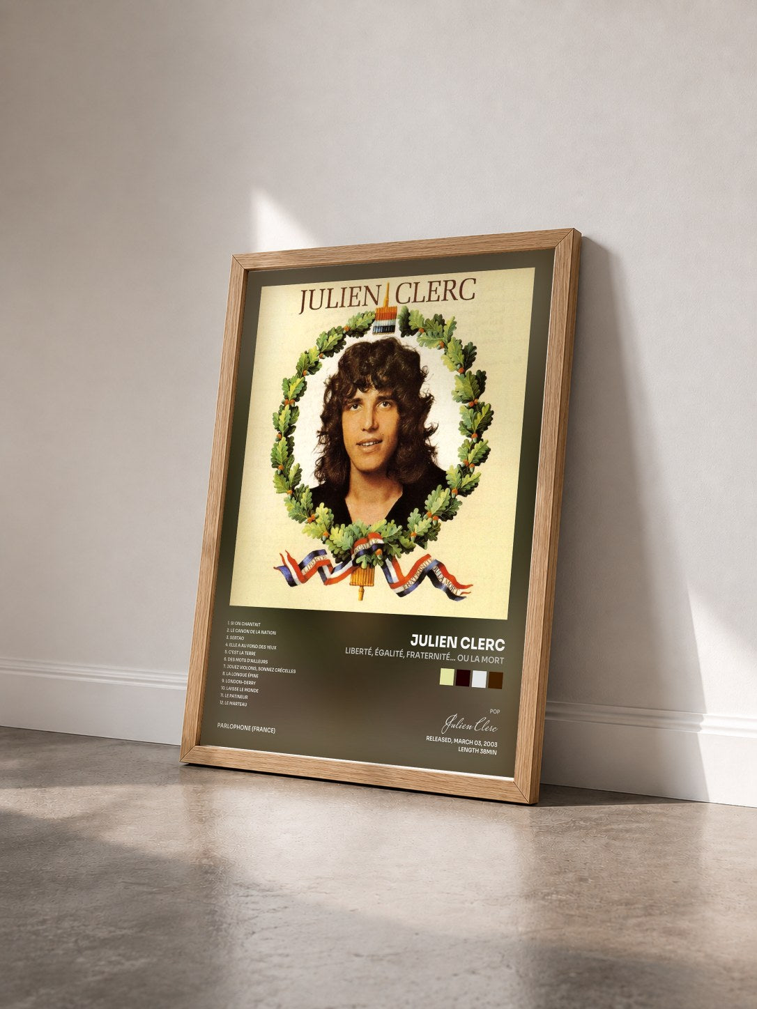 #bois Tableau de l'album Liberté, égalité, fraternité… ou la mort de Julien Clerc vu de trois quarts, cadre en bois brut
