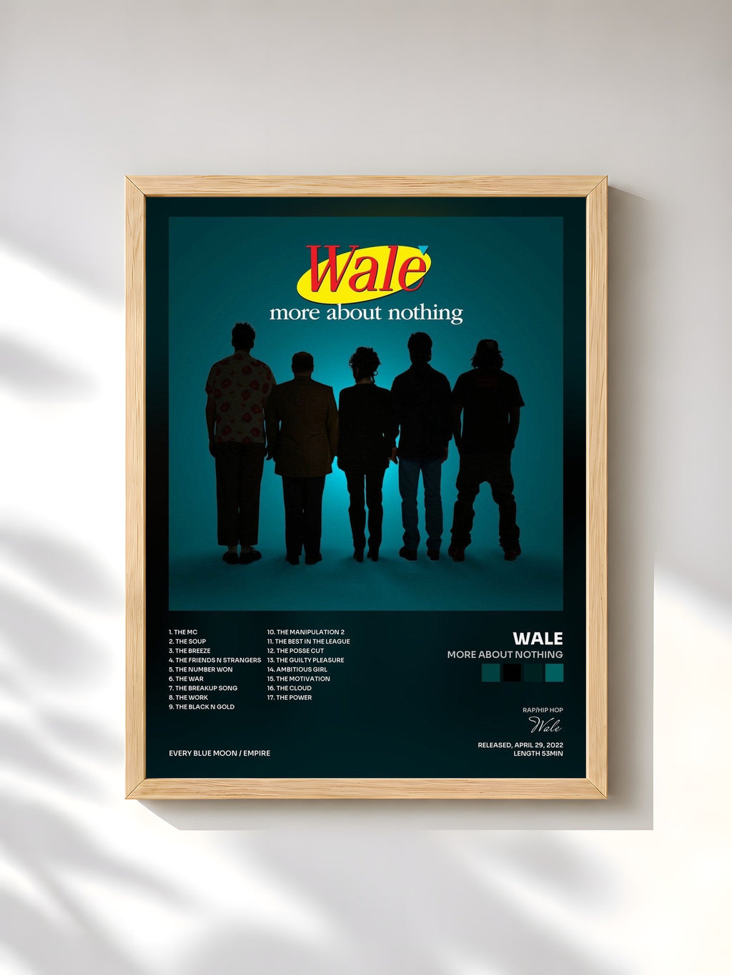 #bois Tableau de l'album More About Nothing de Wale, cadre en bois brut, imprimé et encadré en France