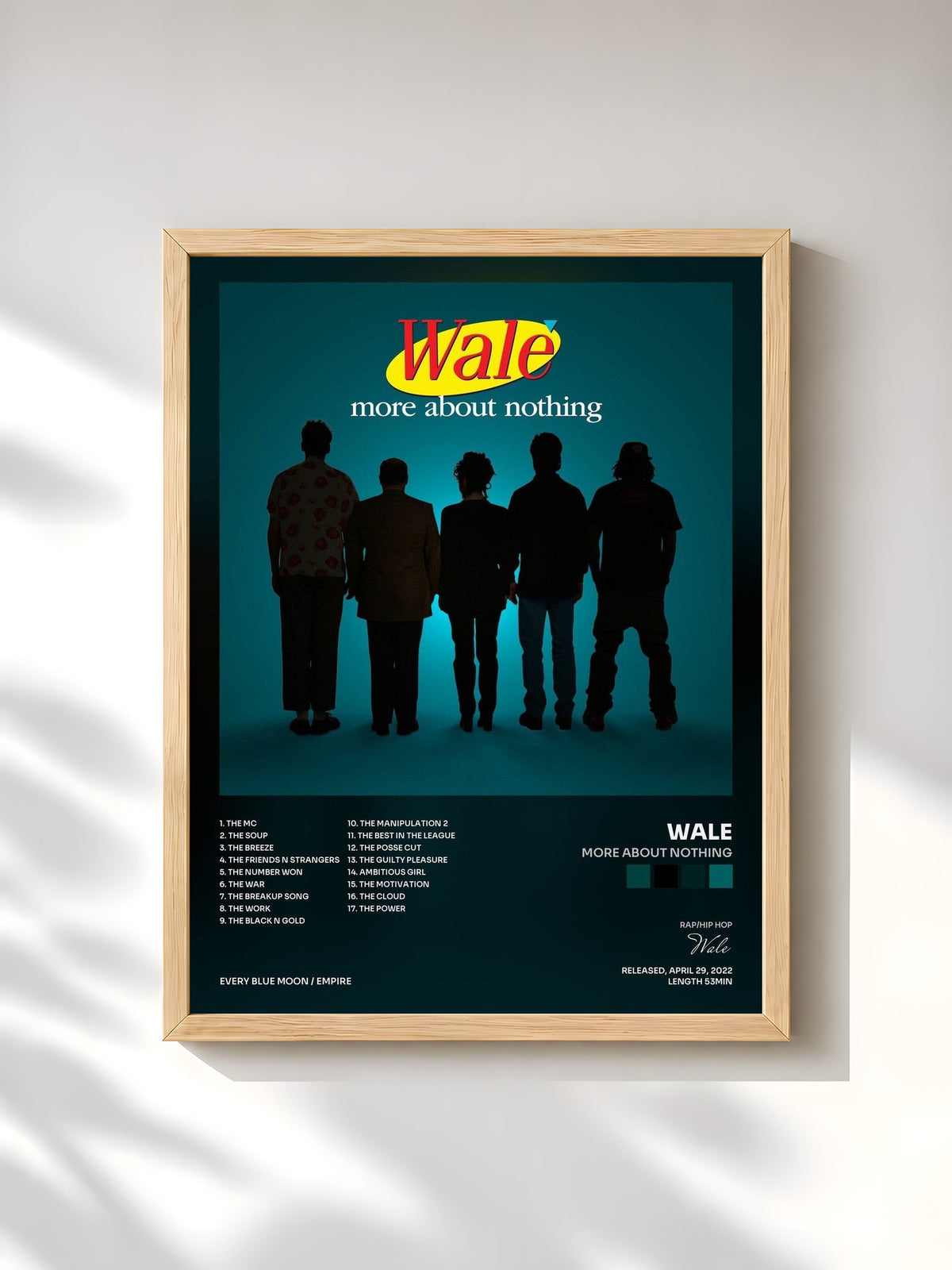 #bois Tableau de l'album More About Nothing de Wale, cadre en bois brut, imprimé et encadré en France