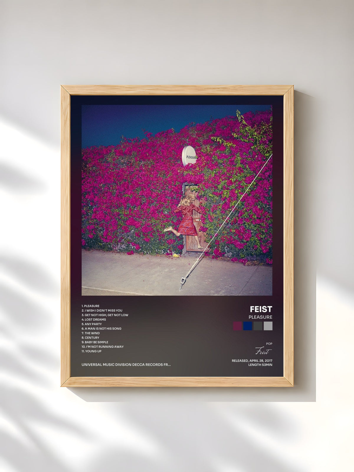 #bois Tableau de l'album Pleasure de Feist, cadre en bois brut, imprimé et encadré en France