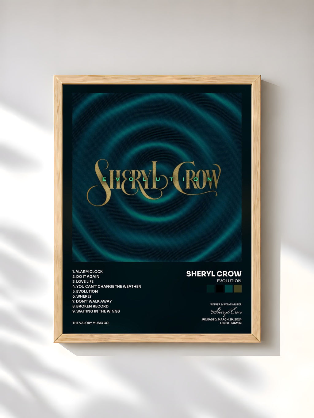 #bois Tableau de l'album Evolution de Sheryl Crow, cadre en bois brut, imprimé et encadré en France