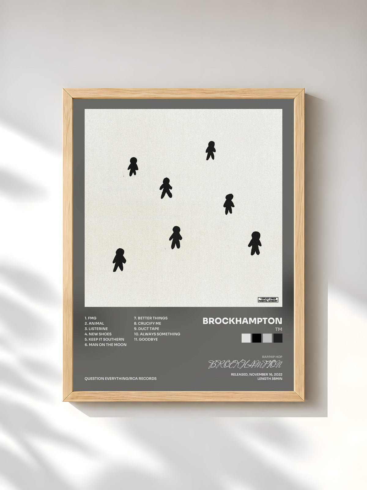 #bois Tableau de l'album TM de BROCKHAMPTON, cadre en bois brut, imprimé et encadré en France