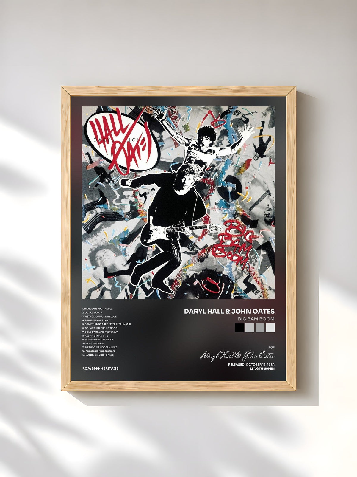 #bois Tableau de l'album Big Bam Boom de Daryl Hall & John Oates, cadre en bois brut, imprimé et encadré en France