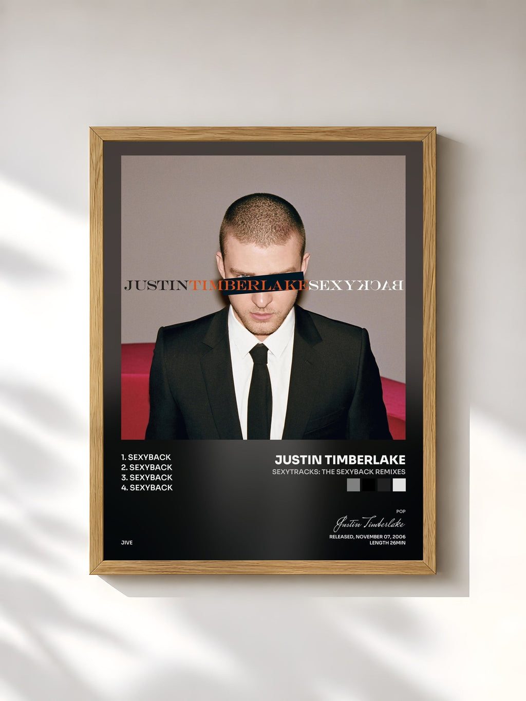 #bois Tableau de l'album SexyTracks: The SexyBack Remixes de Justin Timberlake, cadre en bois brut, imprimé et encadré en France
