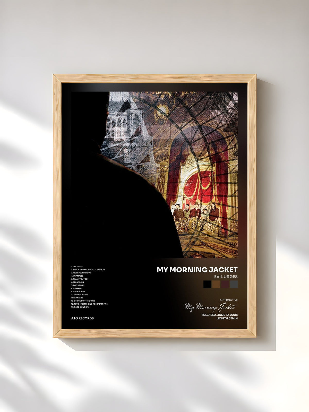 #bois Tableau de l'album Evil Urges de My Morning Jacket, cadre en bois brut, imprimé et encadré en France