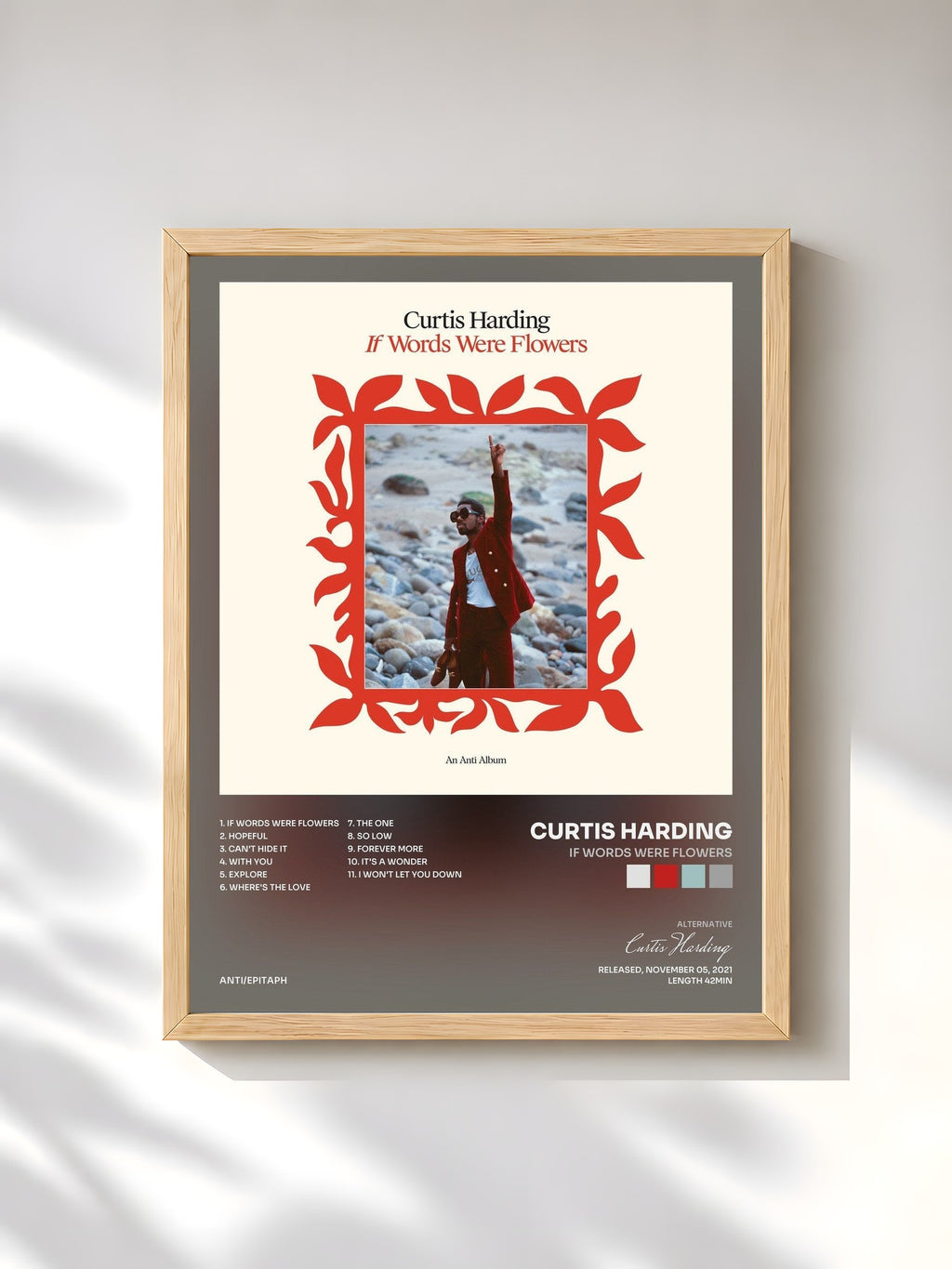 #bois Tableau de l'album If Words Were Flowers de Curtis Harding, cadre en bois brut, imprimé et encadré en France