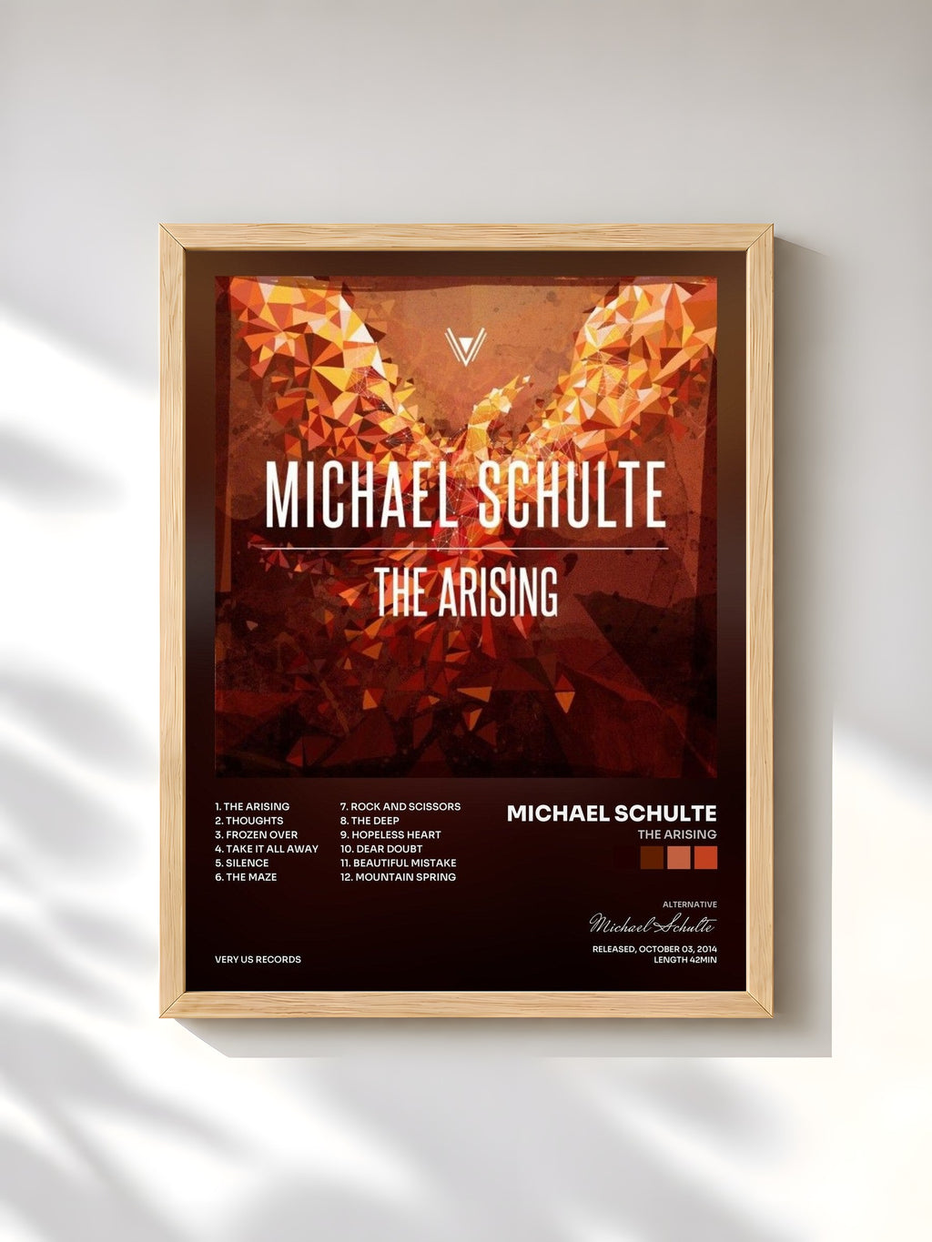 #bois Tableau de l'album The Arising de Michael Schulte, cadre en bois brut, imprimé et encadré en France