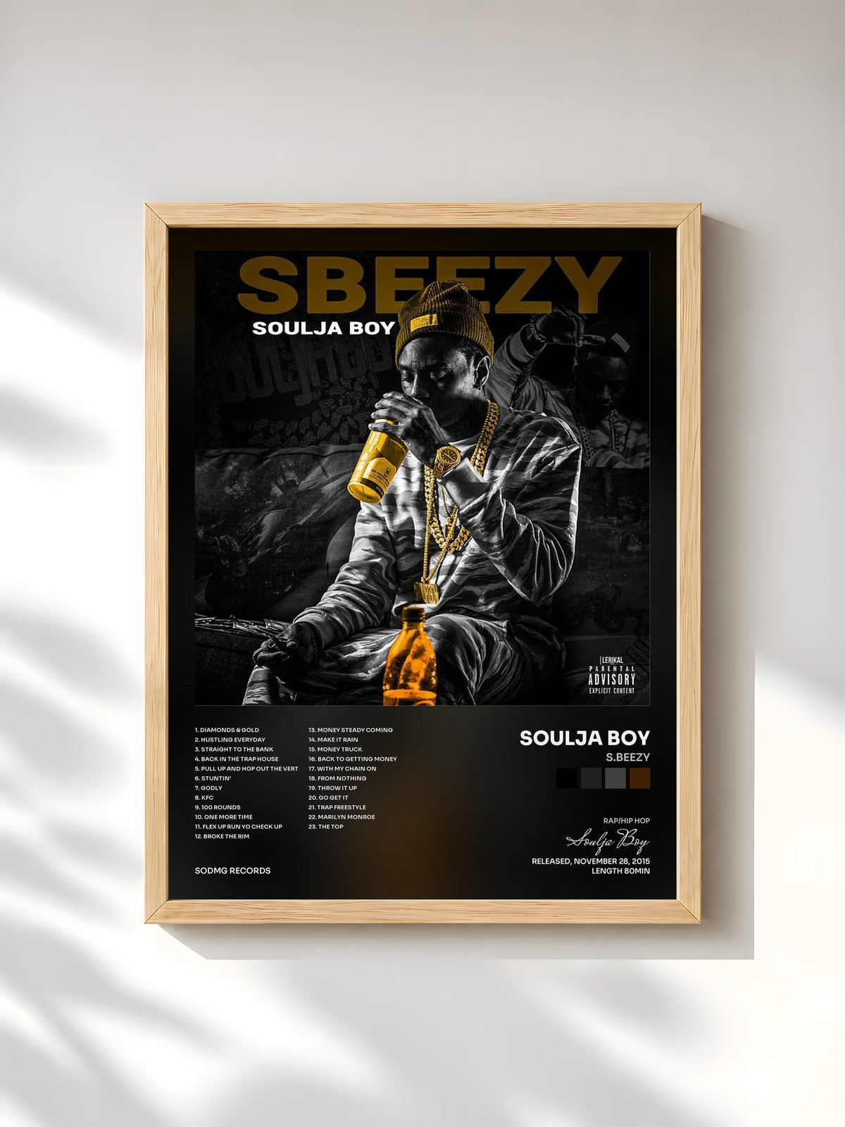 #bois Tableau de l'album S.Beezy de Soulja Boy, cadre en bois brut, imprimé et encadré en France
