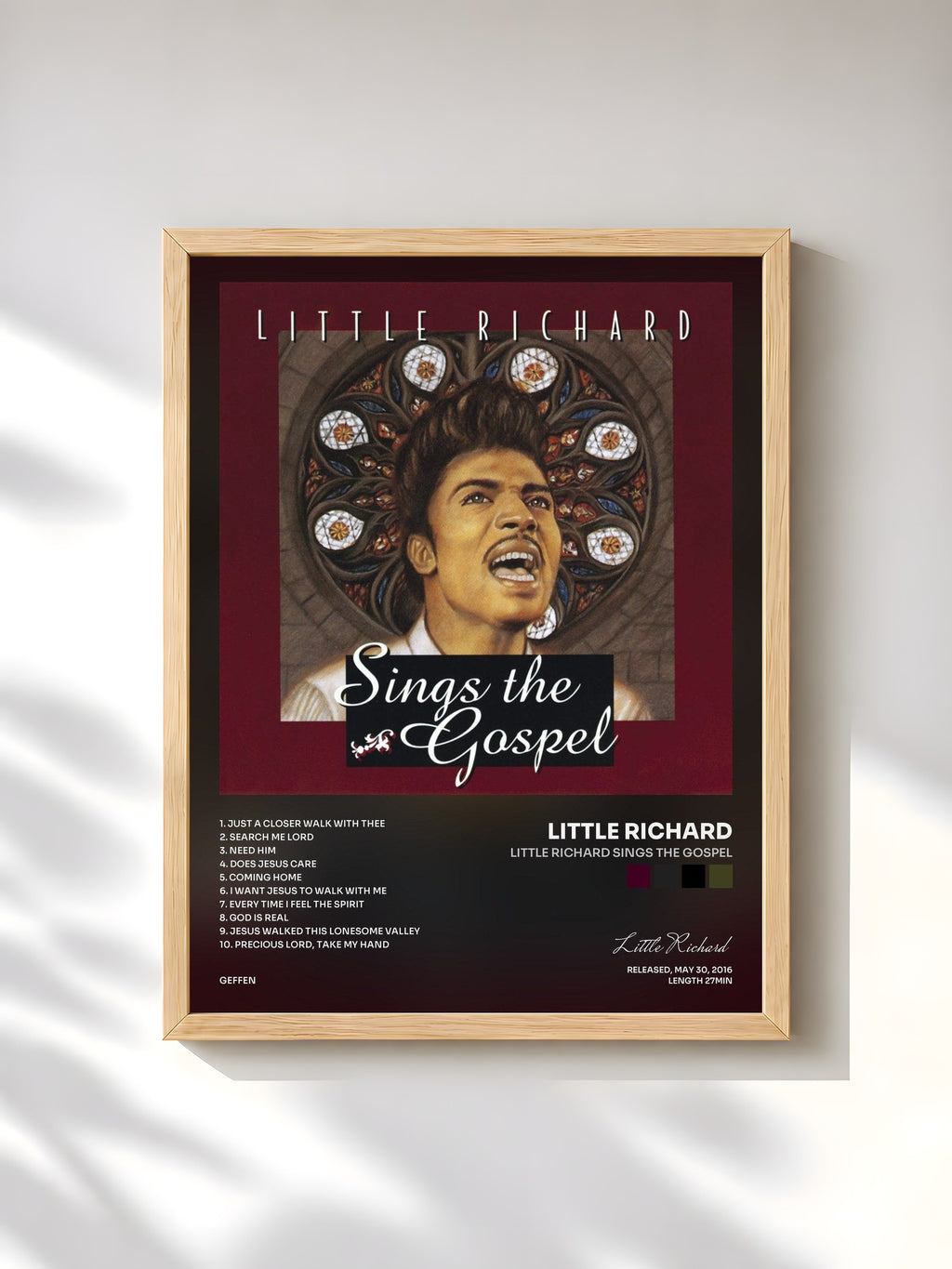 #bois Tableau de l'album Little Richard Sings The Gospel de Little Richard, cadre en bois brut, imprimé et encadré en France