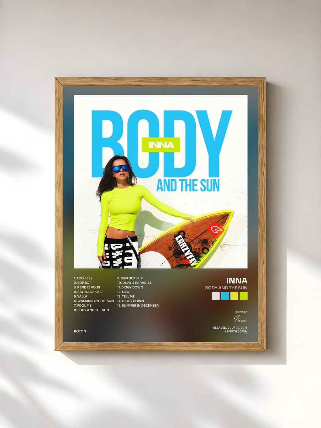 #bois Tableau de l'album Body and the Sun de Inna, cadre en bois brut, imprimé et encadré en France