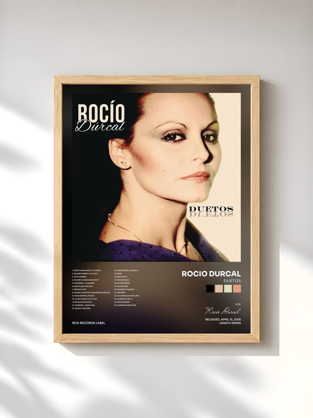 #bois Tableau de l'album Duetos de Rocio Durcal, cadre en bois brut, imprimé et encadré en France