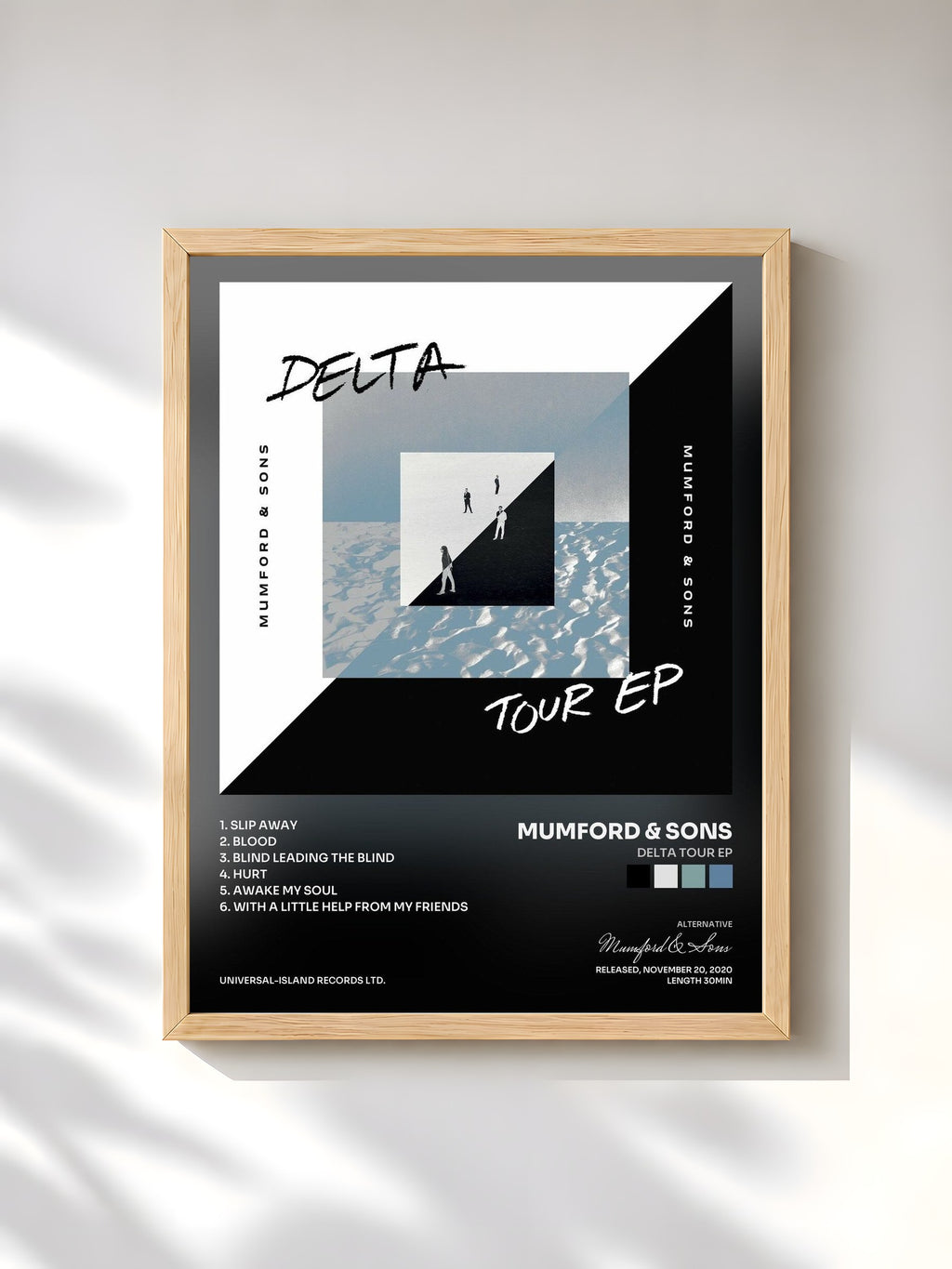 #bois Tableau de l'album Delta Tour EP de Mumford & Sons, cadre en bois brut, imprimé et encadré en France