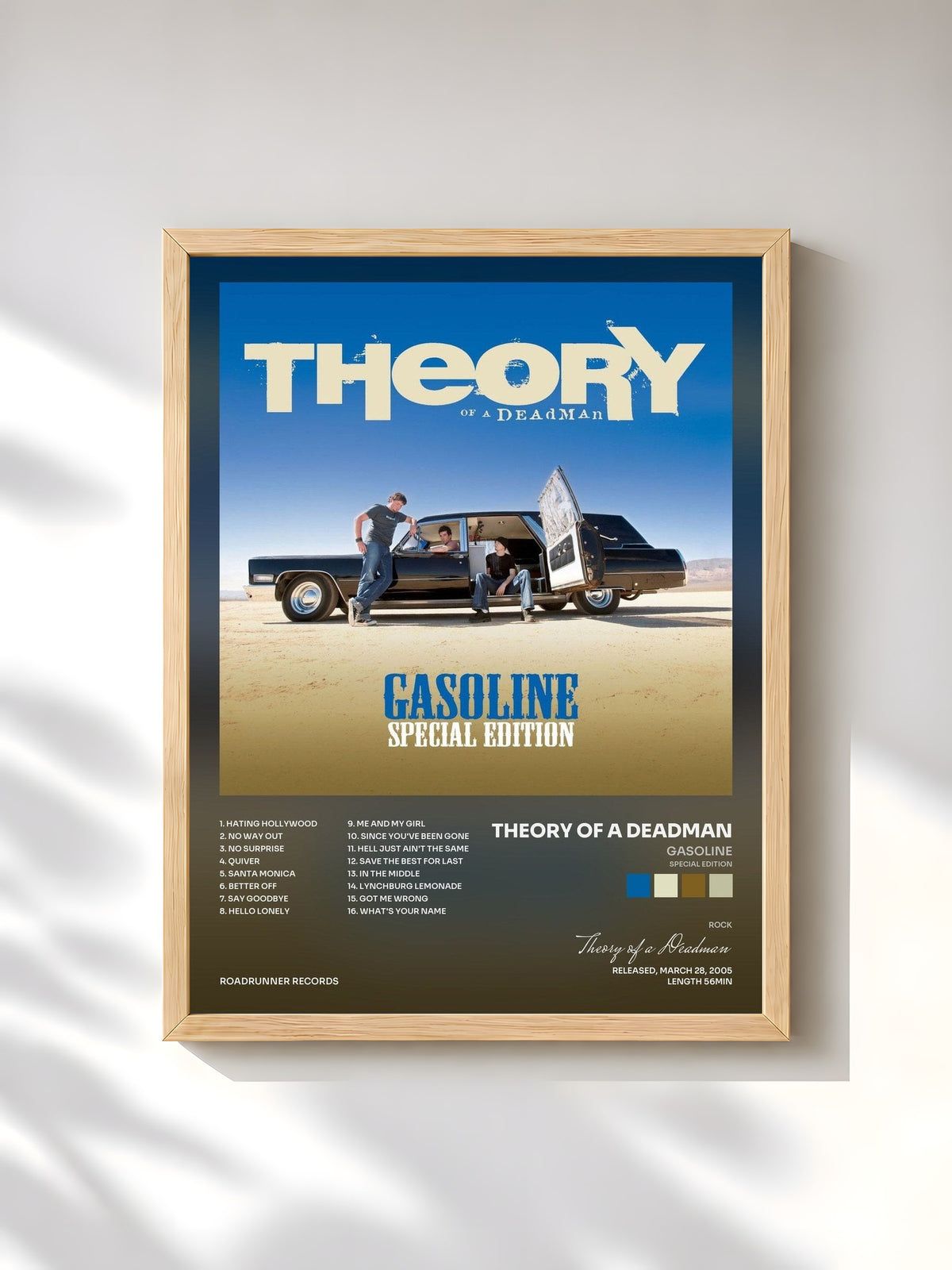 #bois Tableau de l'album Gasoline (Special Edition) de Theory of a Deadman, cadre en bois brut, imprimé et encadré en France