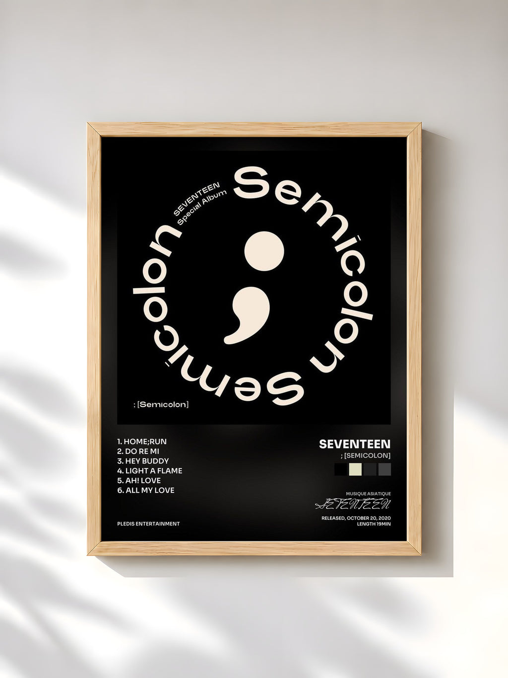 #bois Tableau de l'album ; [Semicolon] de SEVENTEEN, cadre en bois brut, imprimé et encadré en France