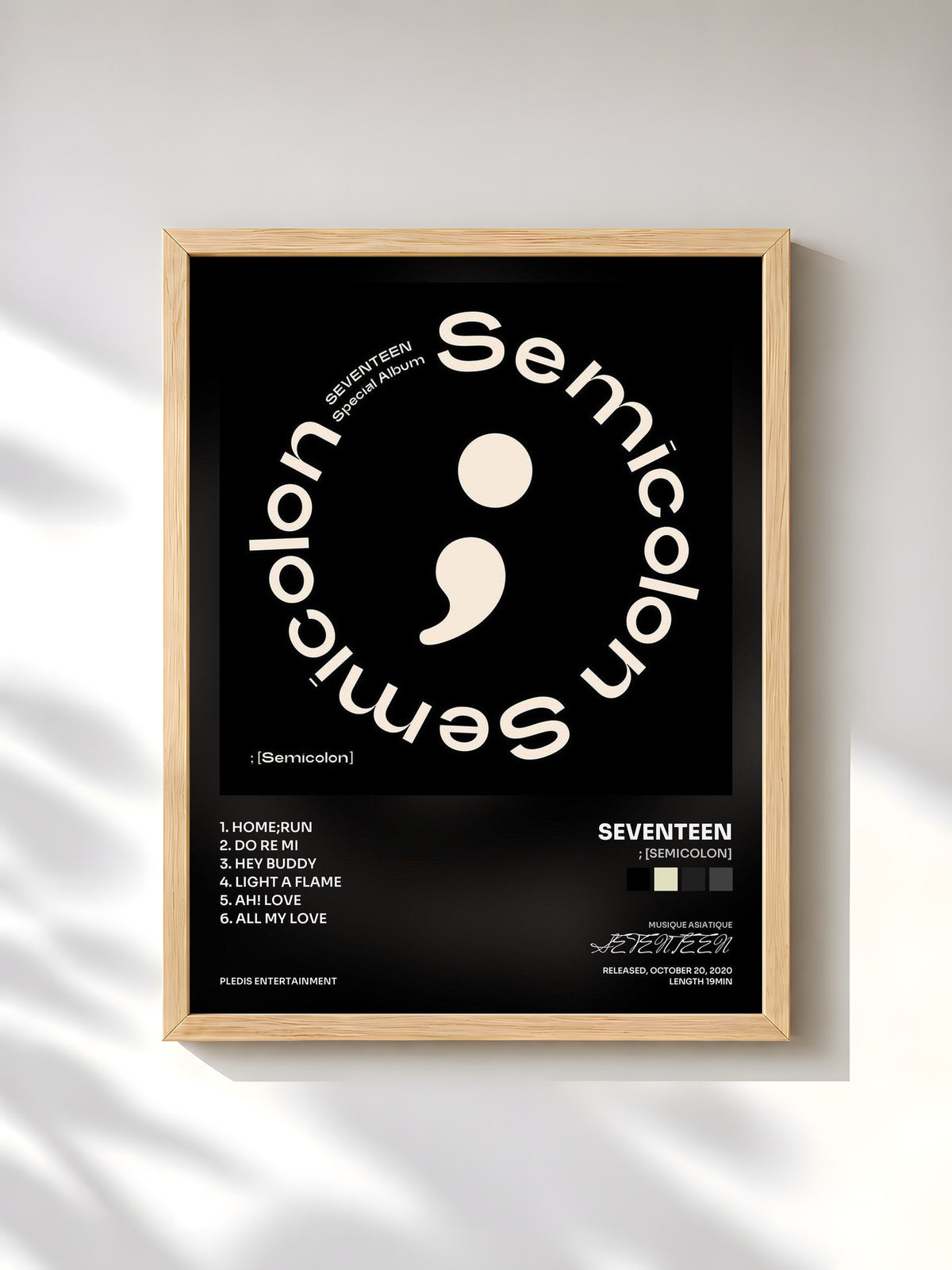 #bois Tableau de l'album ; [Semicolon] de SEVENTEEN, cadre en bois brut, imprimé et encadré en France