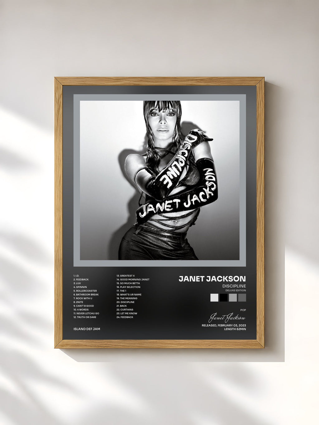 #bois Tableau de l'album Discipline (Deluxe Edition) de Janet Jackson, cadre en bois brut, imprimé et encadré en France