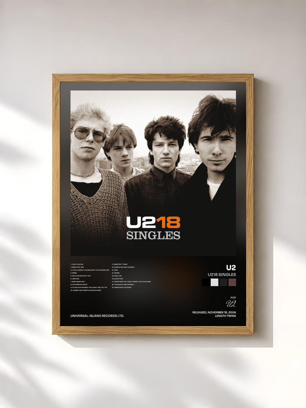 #bois Tableau de l'album U218 Singles de U2, cadre en bois brut, imprimé et encadré en France