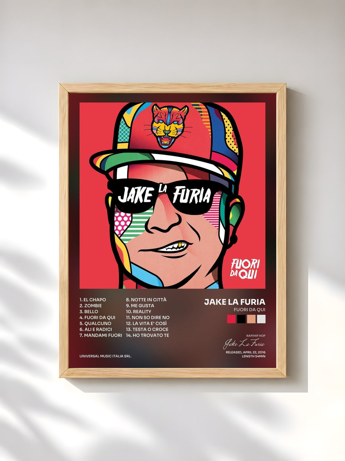#bois Tableau de l'album Fuori Da Qui de Jake La Furia, cadre en bois brut, imprimé et encadré en France