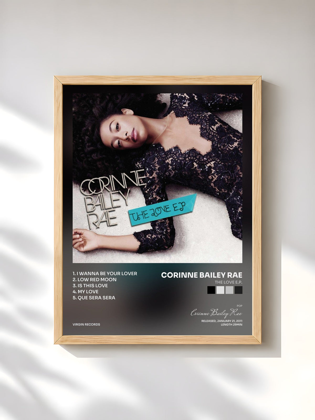 #bois Tableau de l'album The Love E.P. de Corinne Bailey Rae, cadre en bois brut, imprimé et encadré en France