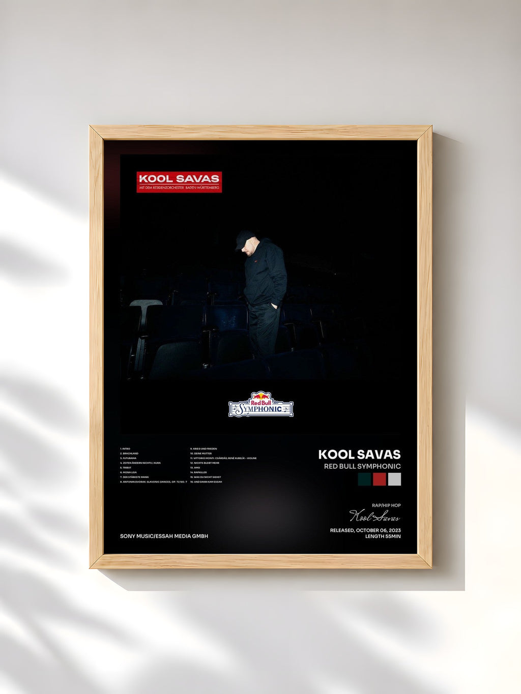 #bois Tableau de l'album Red Bull Symphonic de Kool Savas, cadre en bois brut, imprimé et encadré en France