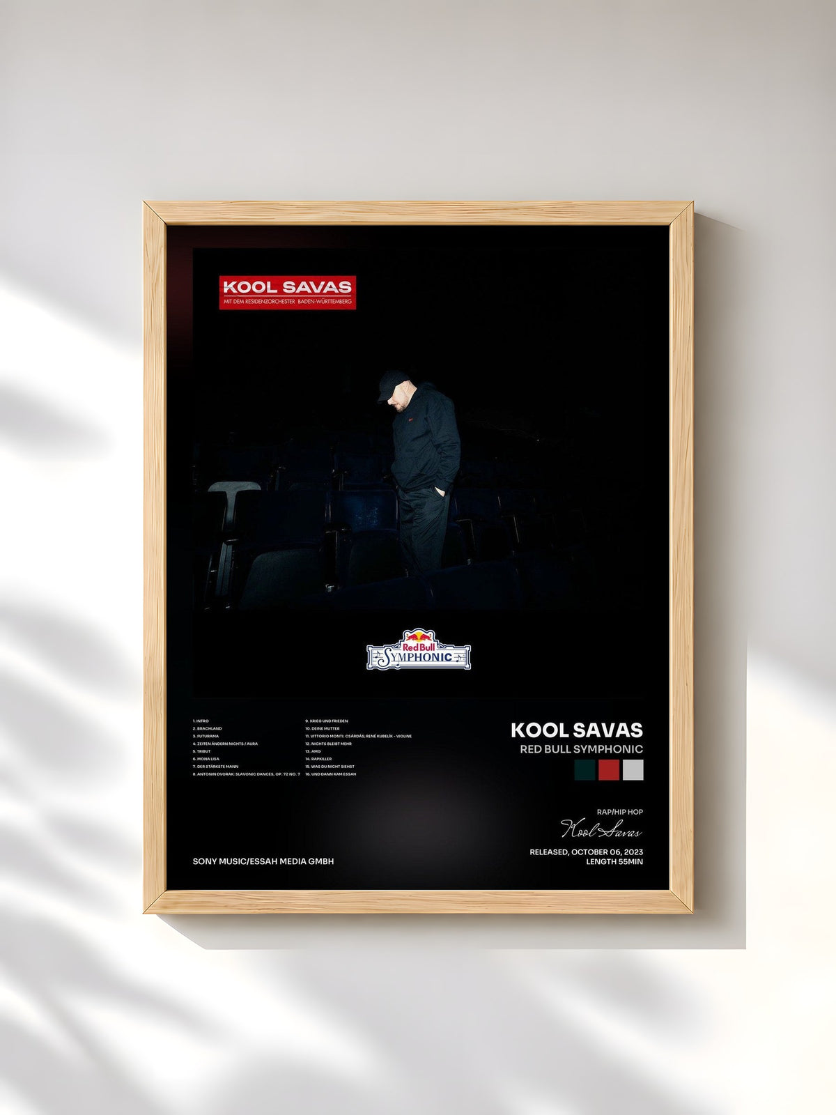 #bois Tableau de l'album Red Bull Symphonic de Kool Savas, cadre en bois brut, imprimé et encadré en France
